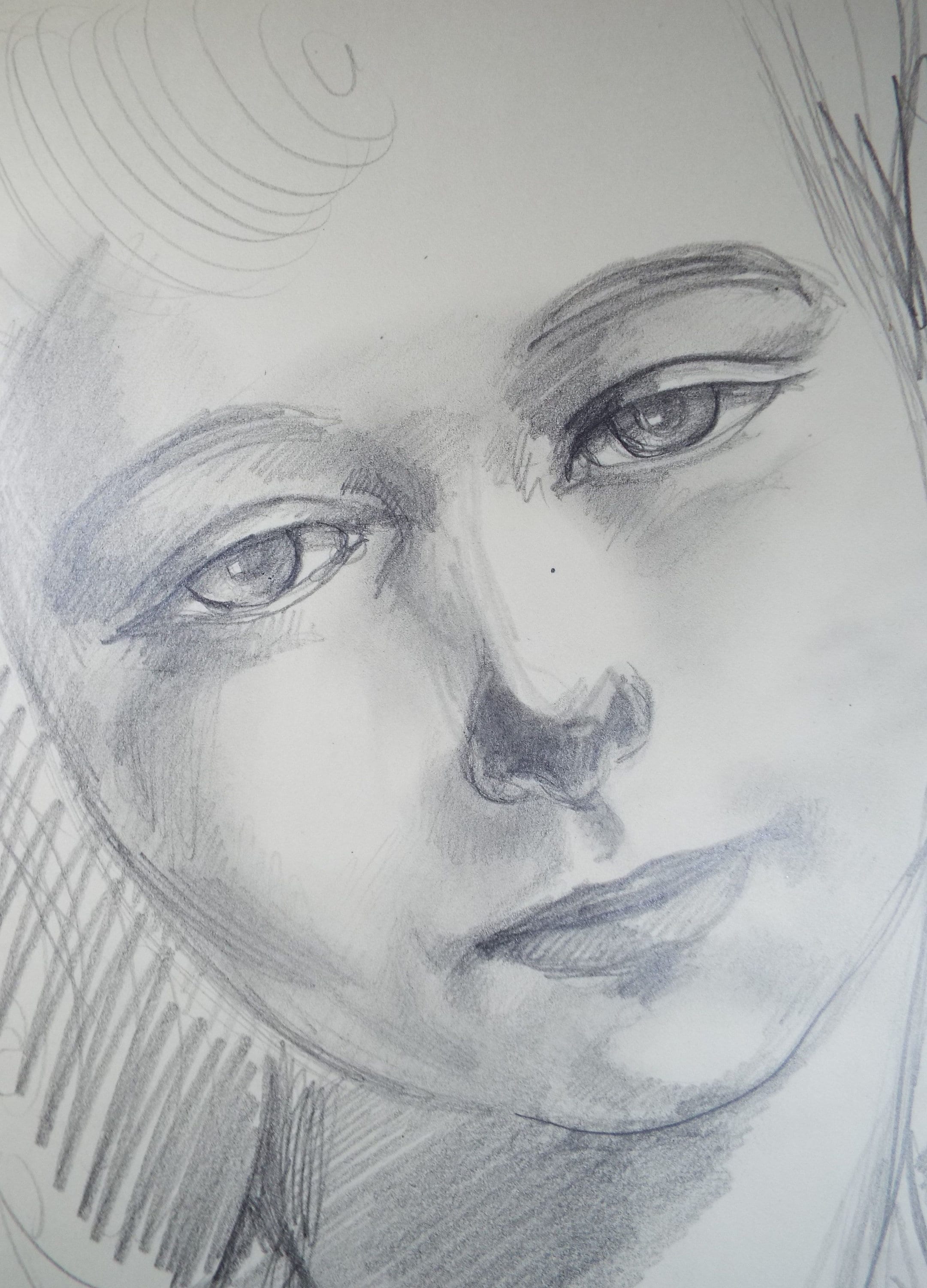 Original Pencil Drawing 'Portrait of Girl', c1980s, Artist Unknown