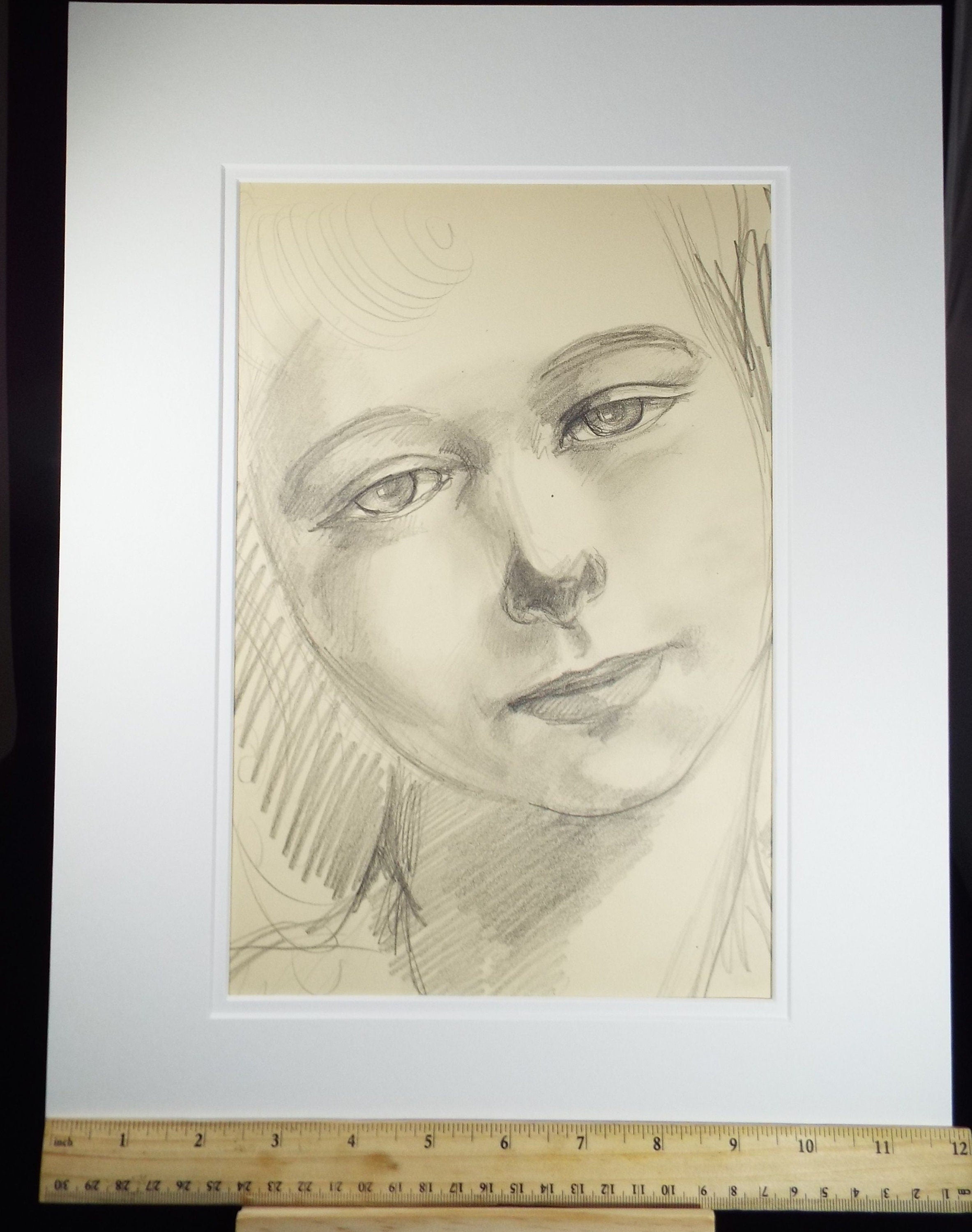 Original Pencil Drawing 'Portrait of Girl', c1980s, Artist Unknown