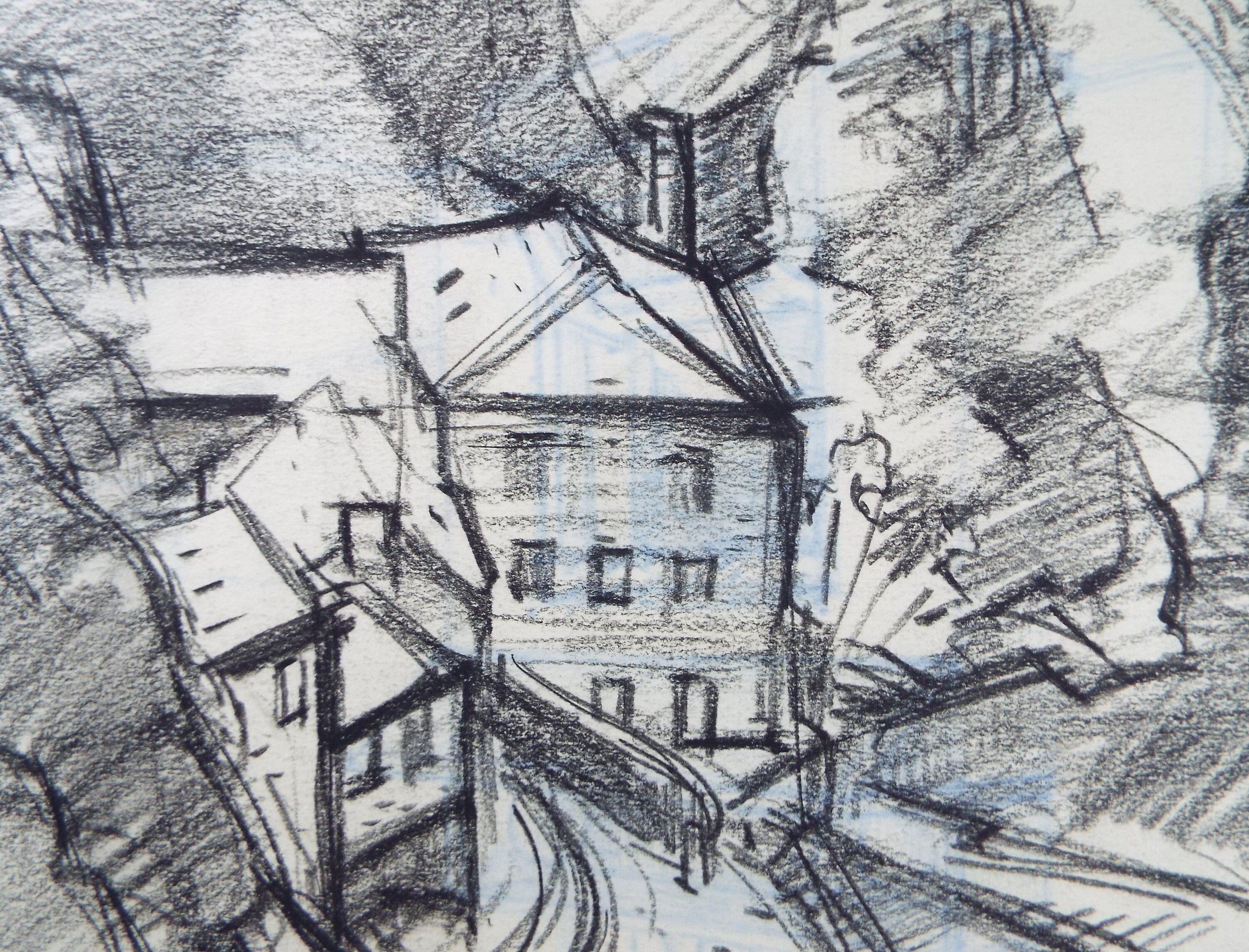 Original charcoal Drawing, 'Town Study', Circa 1950's, Douglas Pittuck (1911-1993)