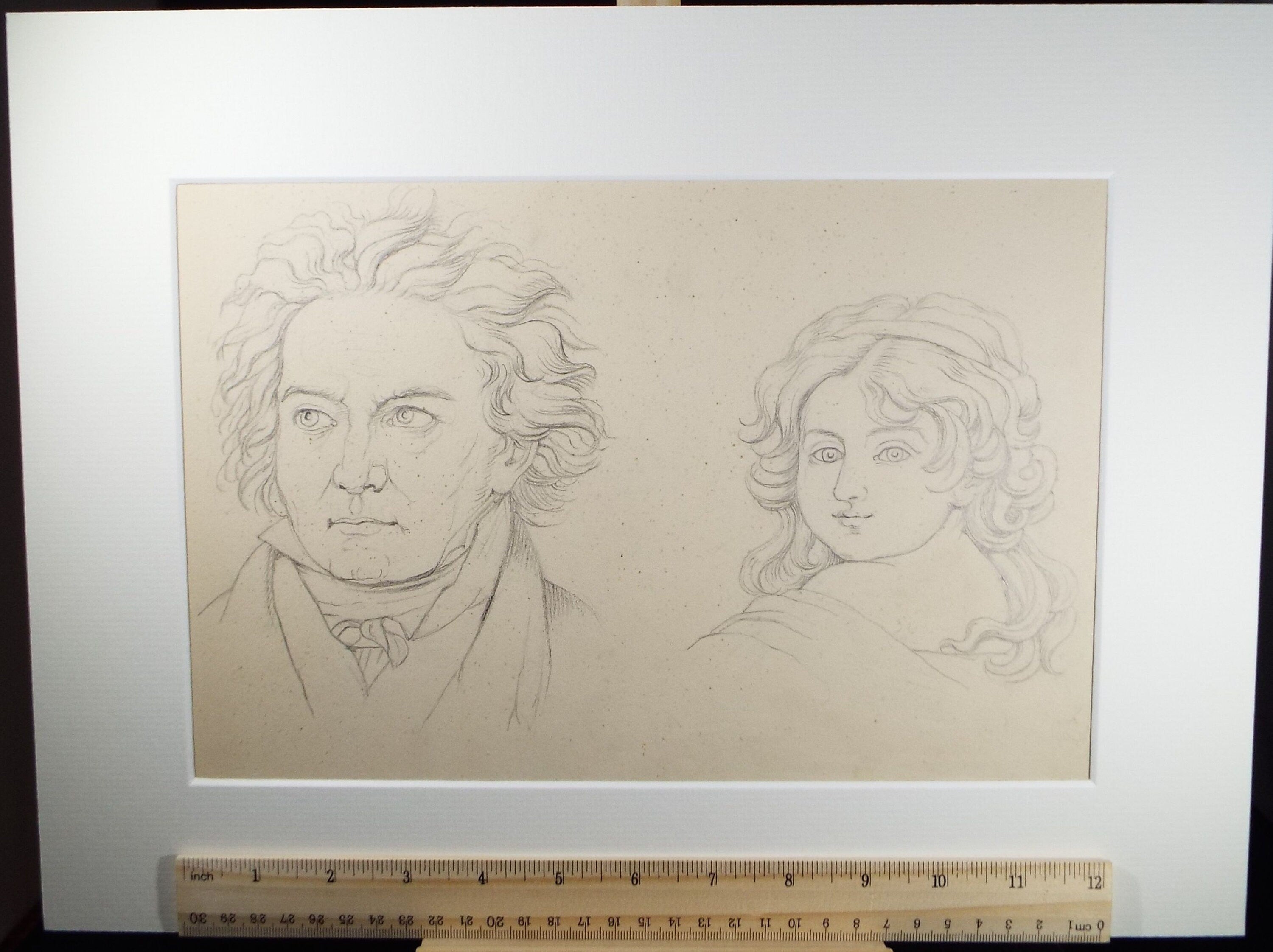 Original Pencil Drawing , 'Two Head Studies', E.W. Willson (19th Century) - from an album of drawings dated 1872