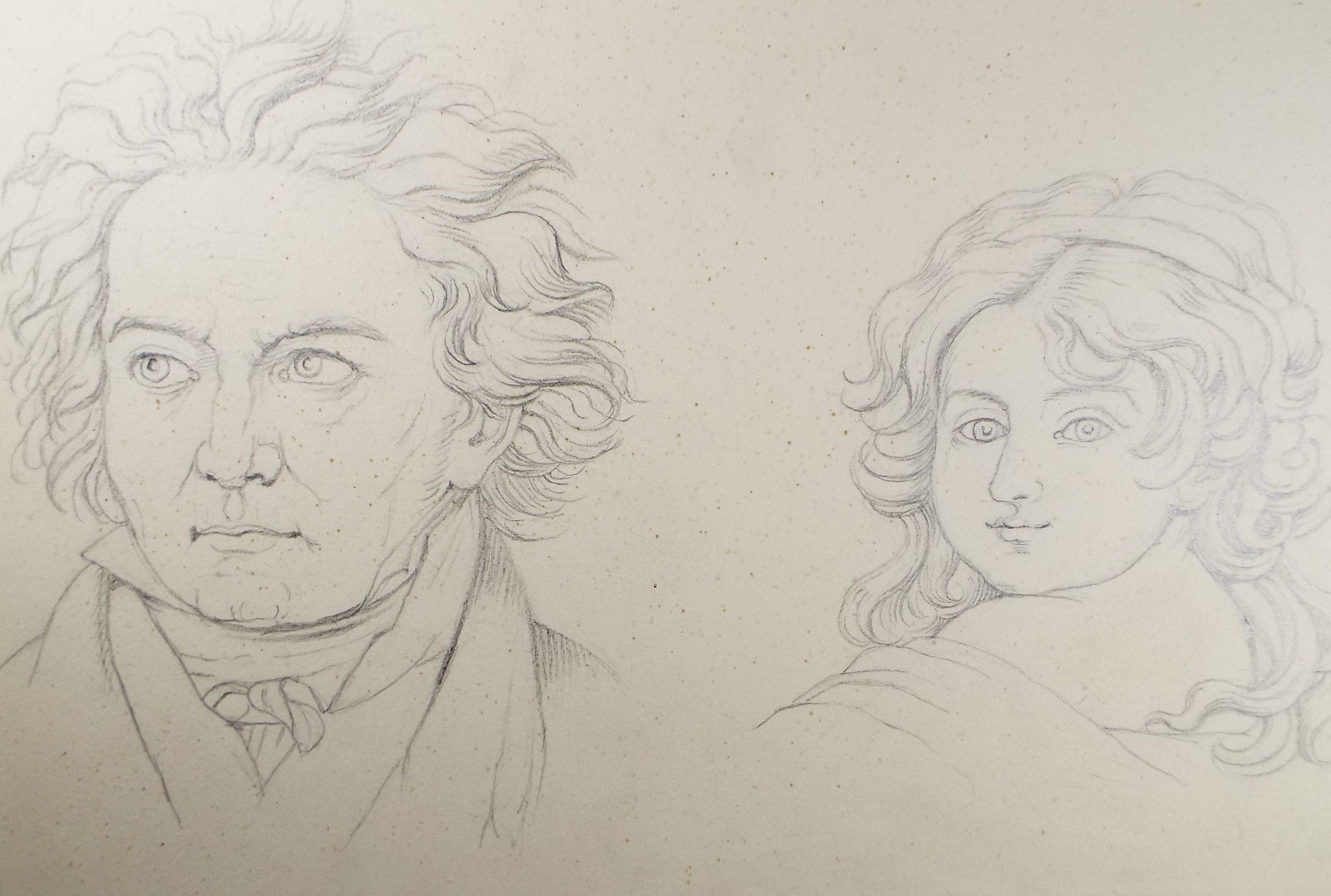 Original Pencil Drawing , 'Two Head Studies', E.W. Willson (19th Century) - from an album of drawings dated 1872