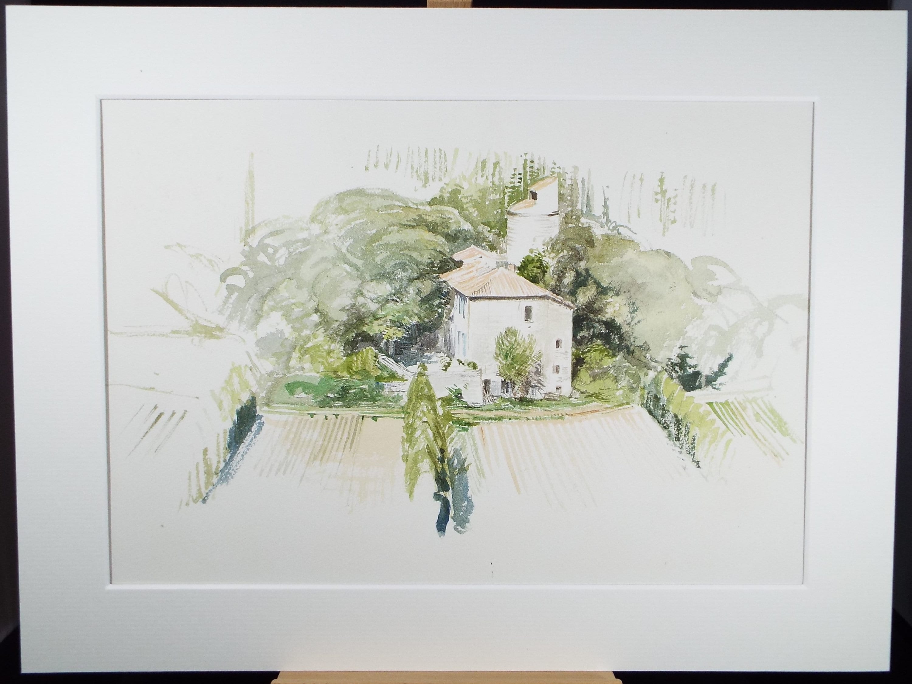 Original Watercolour on Paper, 'Tuscan Farmhouse', Dated 1963', Artist Unknown