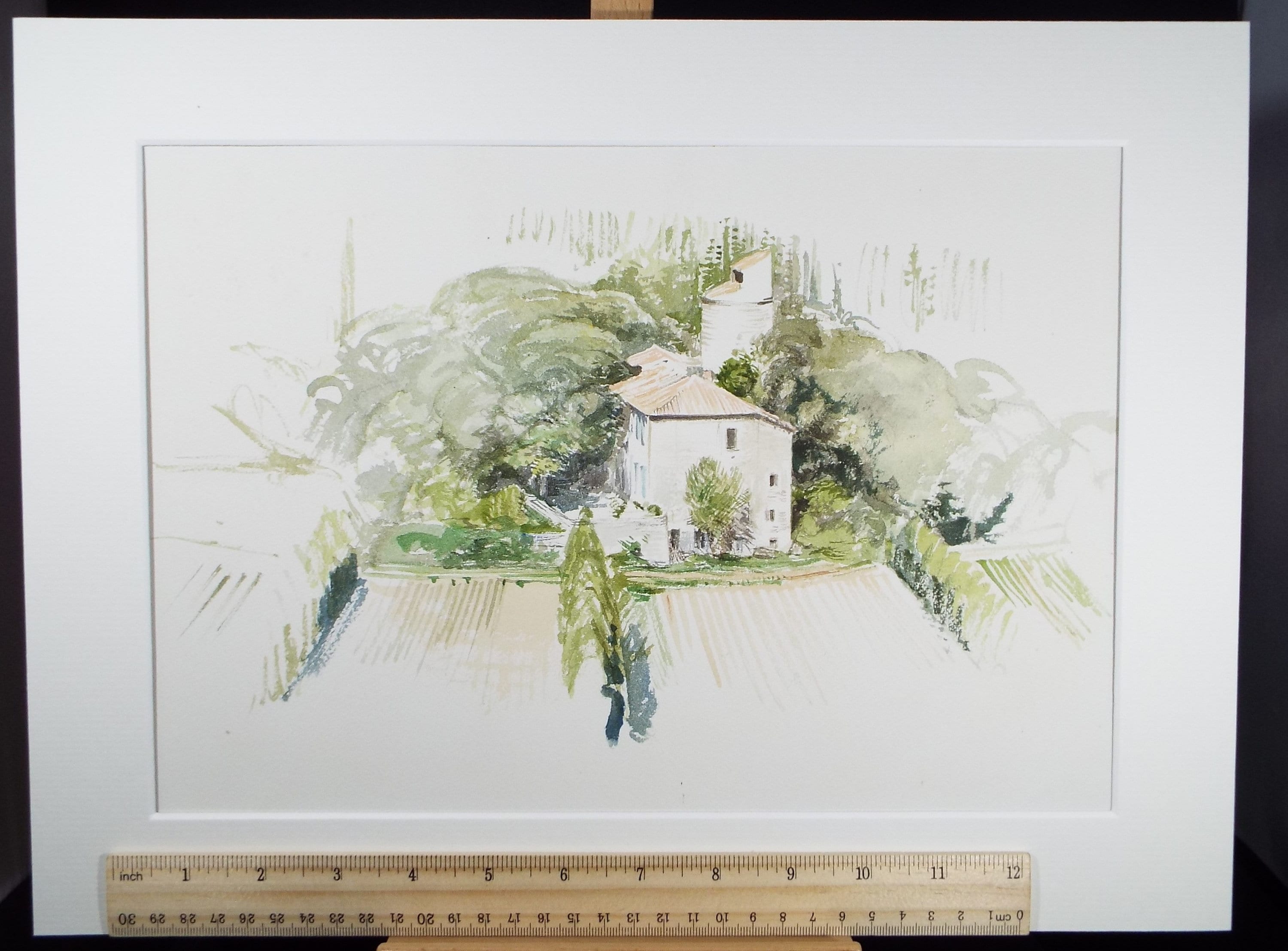 Original Watercolour on Paper, 'Tuscan Farmhouse', Dated 1963', Artist Unknown