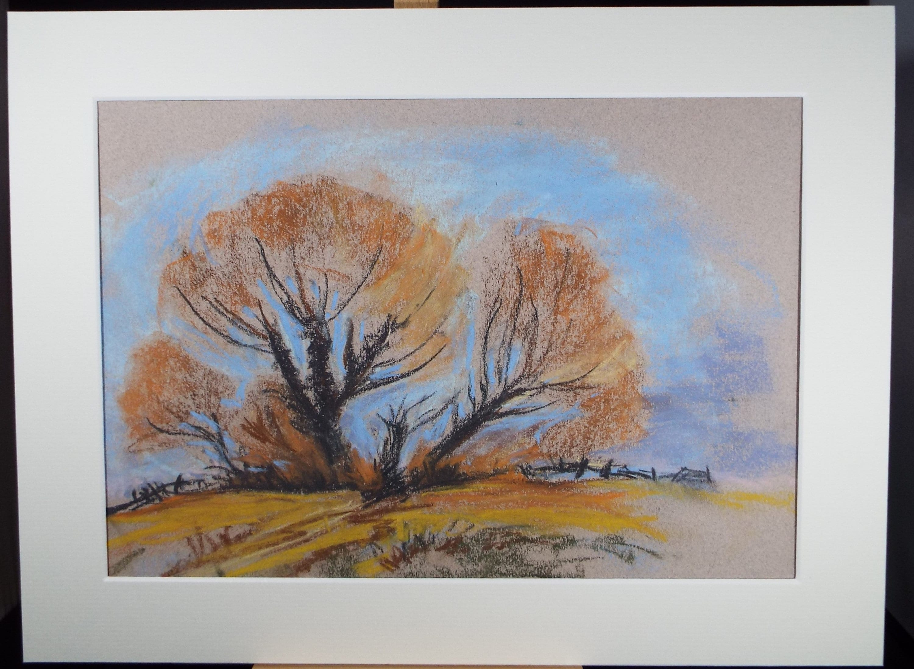 Original Conte Drawing, 'Autumn tree study', Circa 1990's Artist Unknown