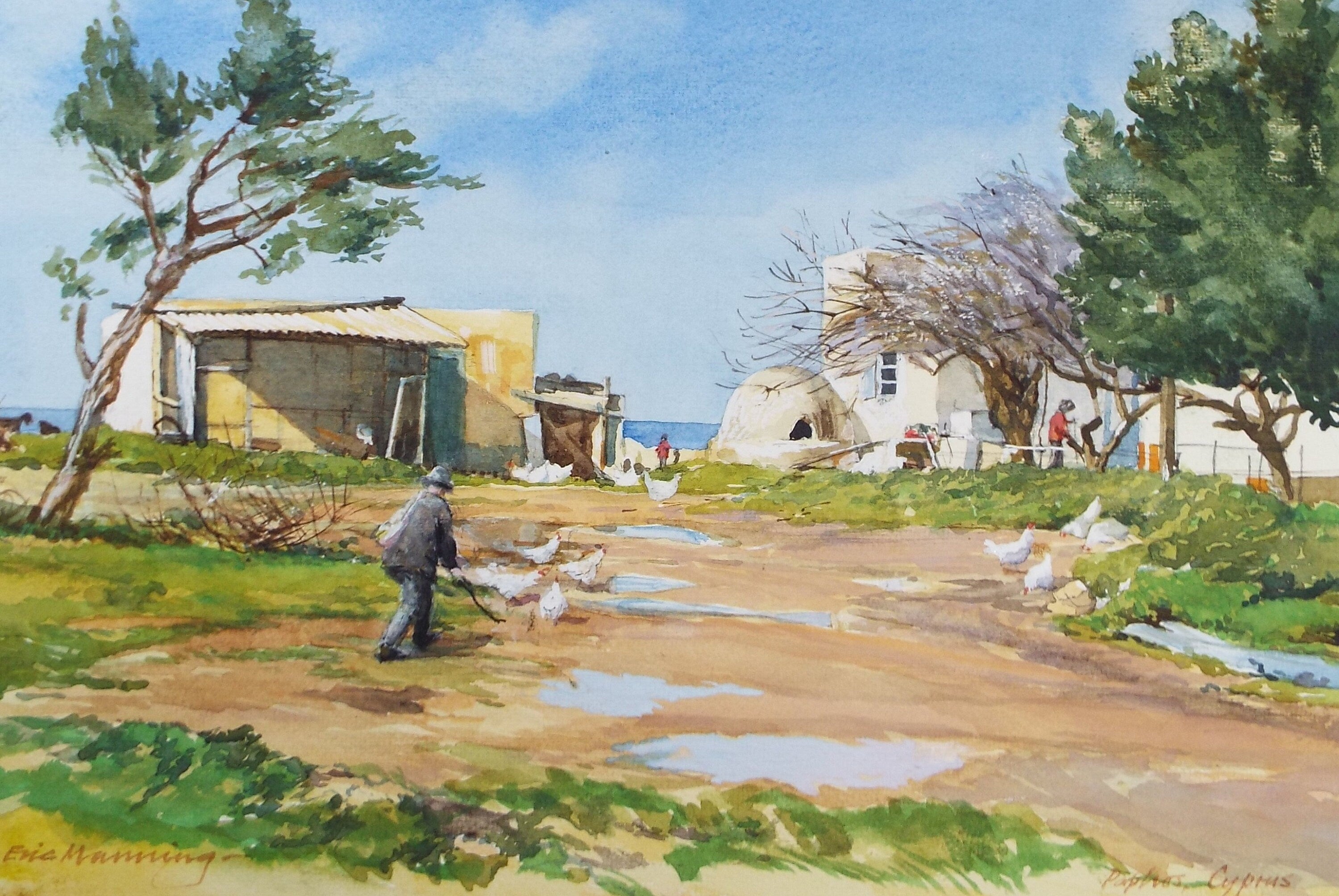 Original Watercolour on Paper, 'Paphos, Cyprus' circa 1990's, Eric Manning