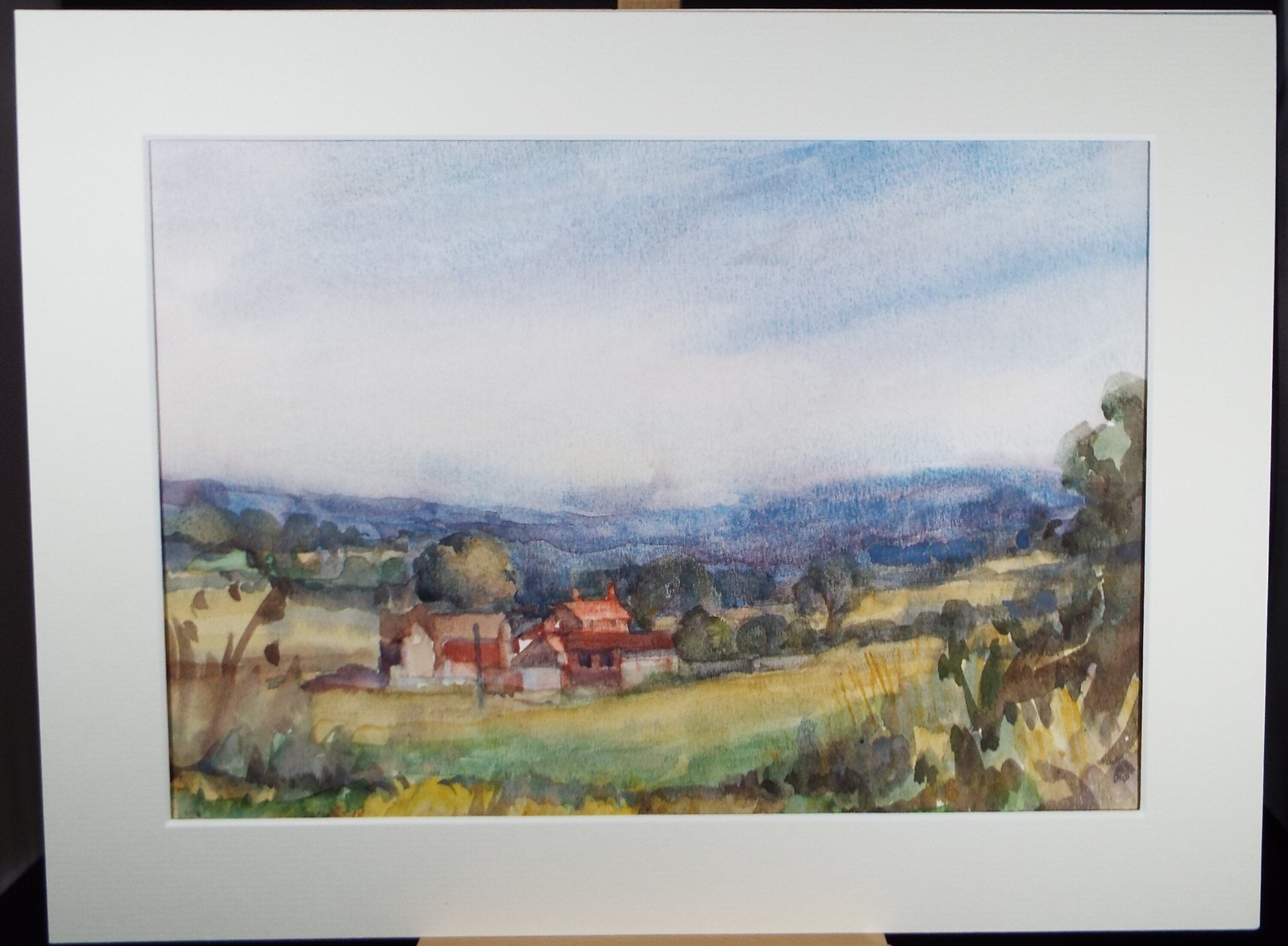 Original Watercolour, 'Farmstead in a Green Landscape , Muriel Hayden Inwood, circa 1970's