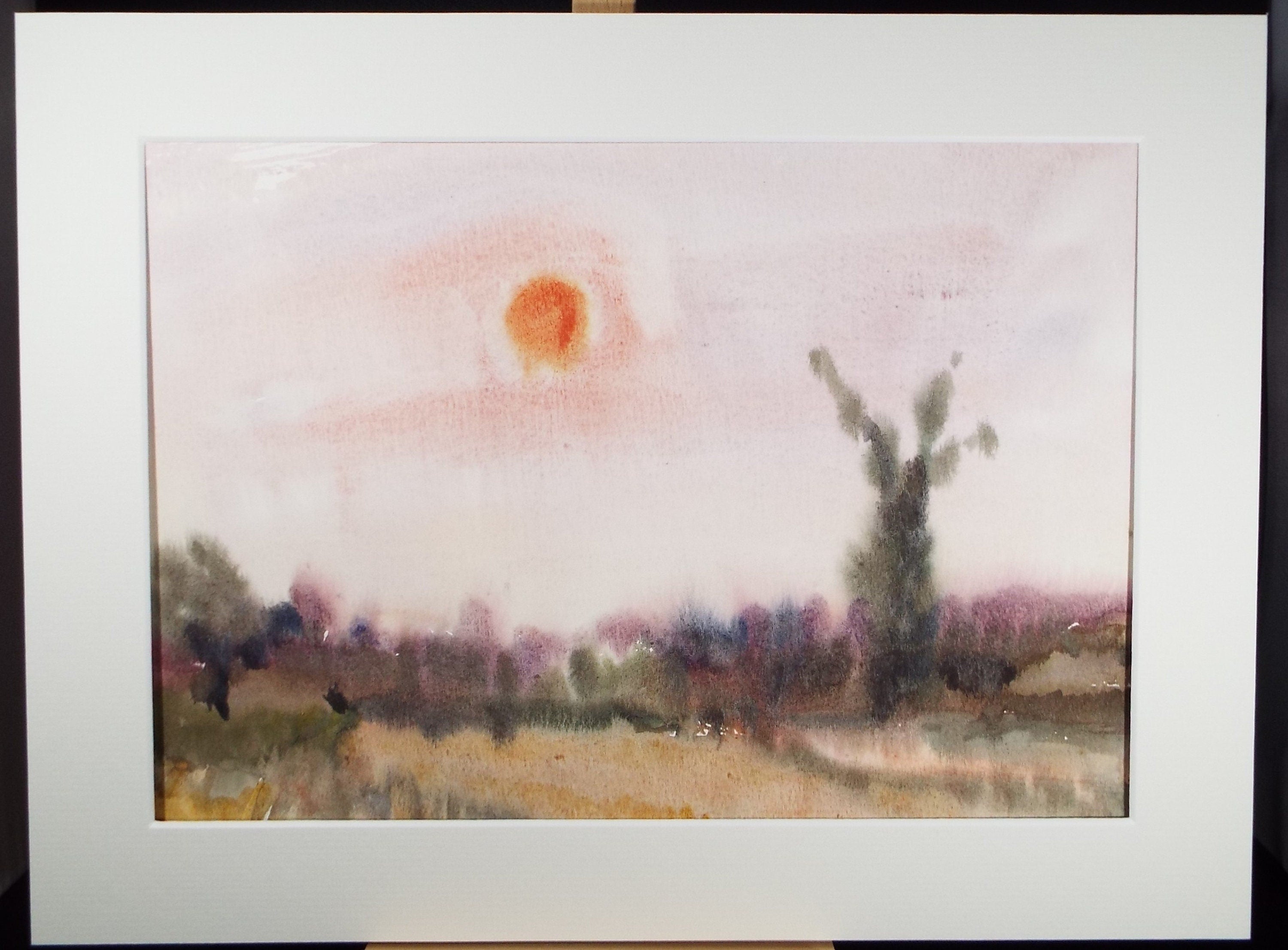 Original Watercolour, 'Cornfields at Sunset' , Muriel Hayden Inwood, circa 1970's