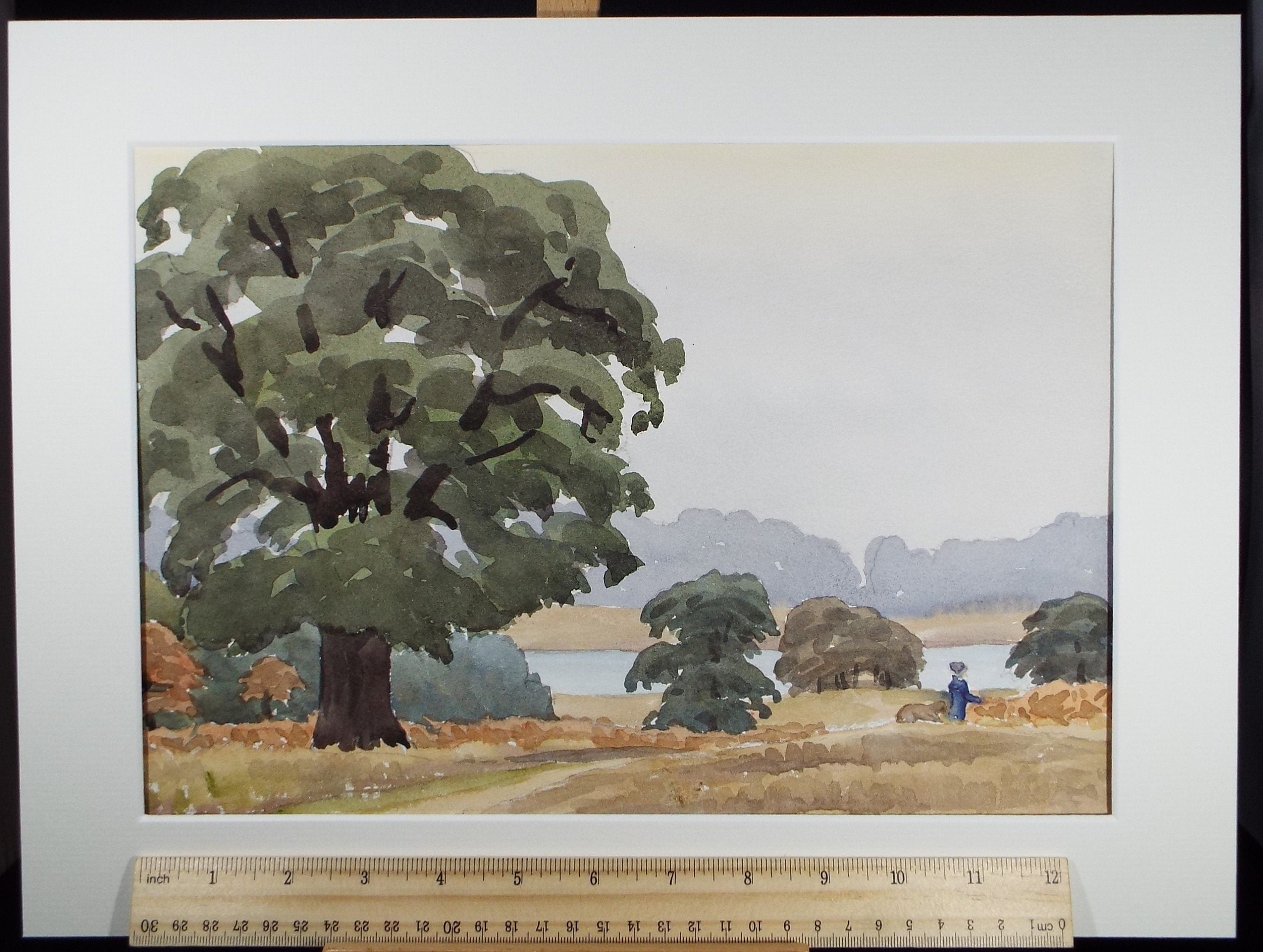 Original Watercolour, 'Figure with a Dog in a Landscape', George Godfrey (20th Century, Scottish), circa 1970's