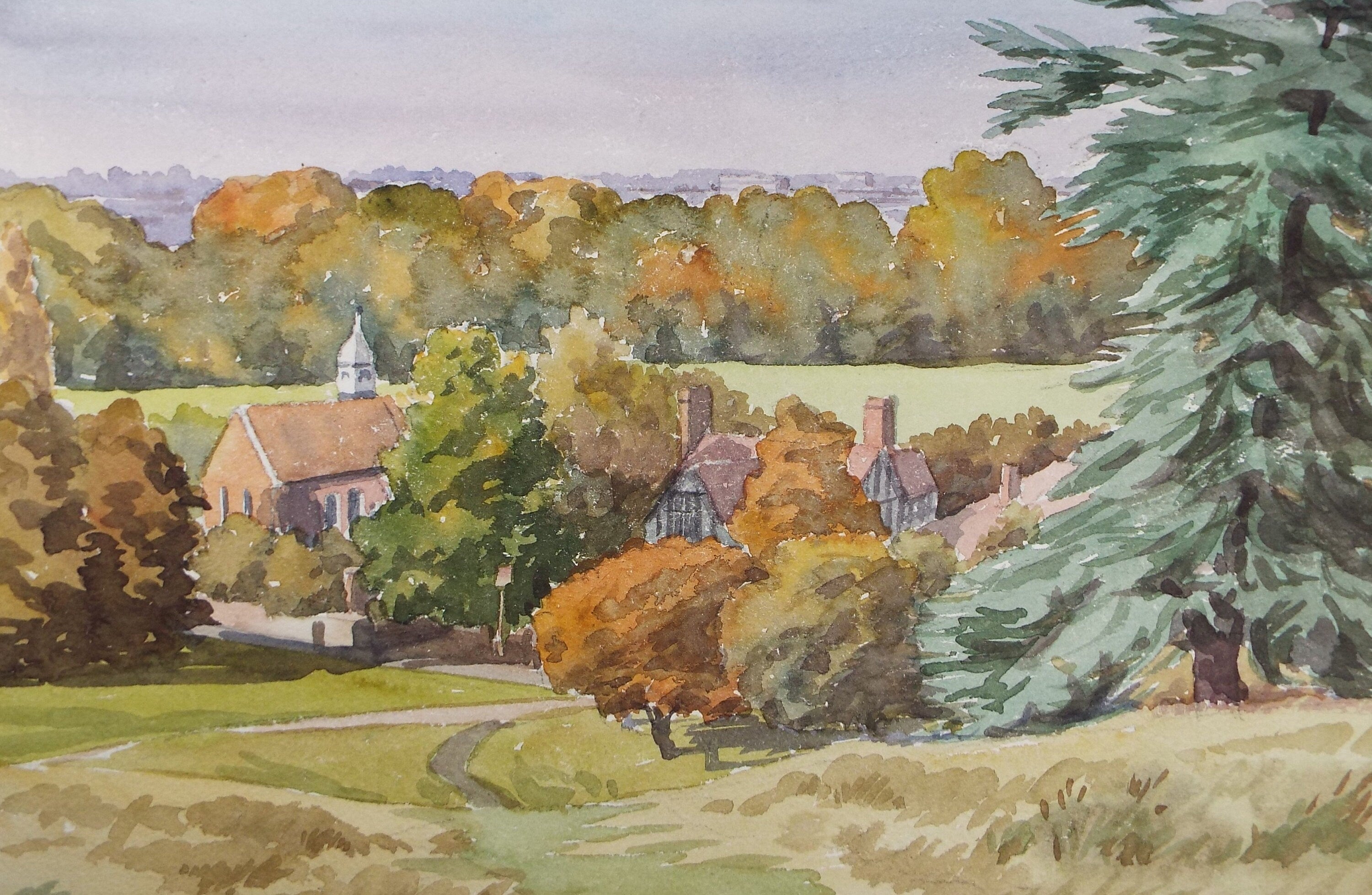 Original Watercolour, 'Buildings in an Autumn Landscape', George Godfrey (20th Century, Scottish), circa 1970's