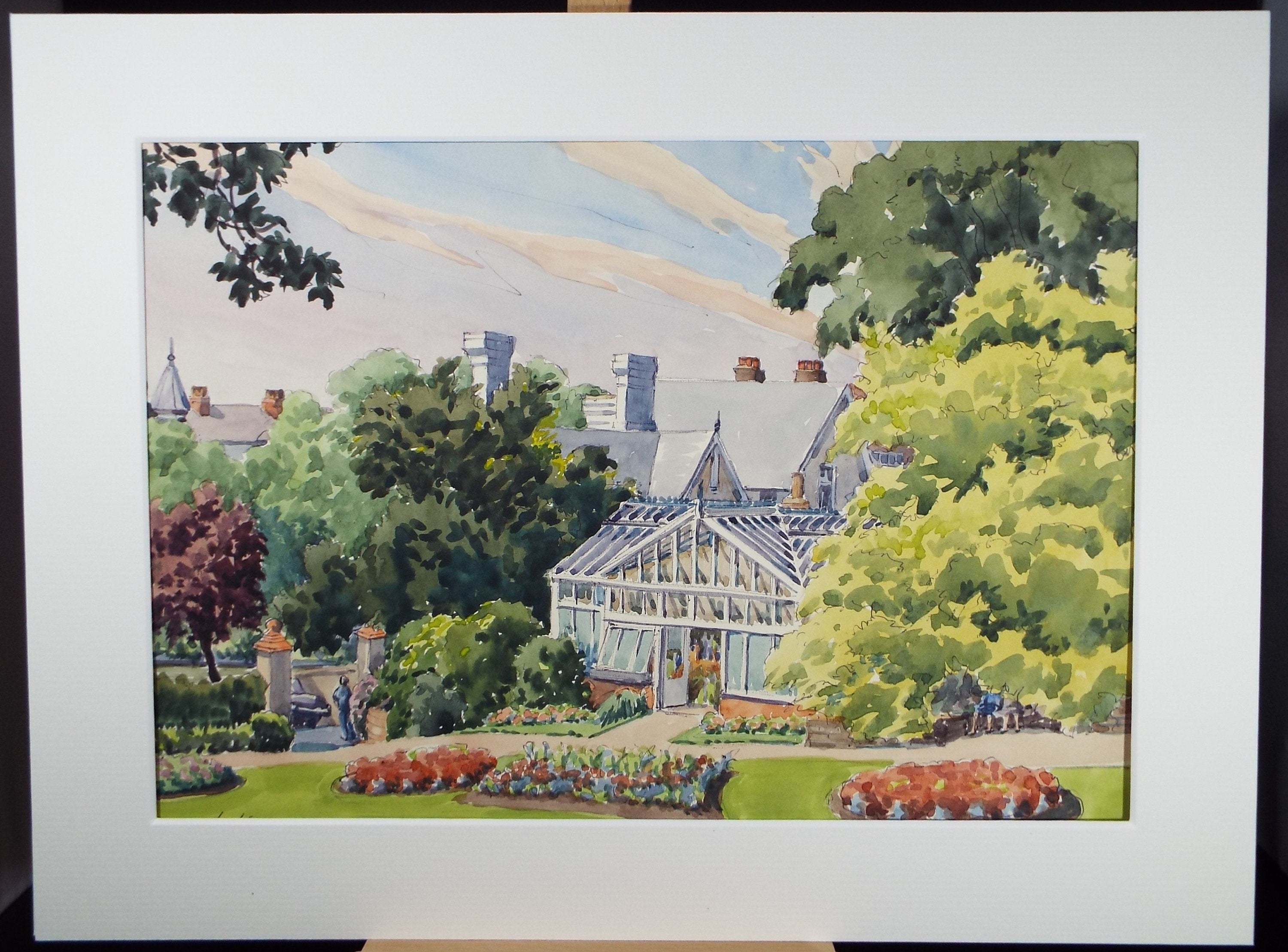 Original Watercolour, 'Glasshouse in the park', George Godfrey (20th Century, Scottish), Dated 1966