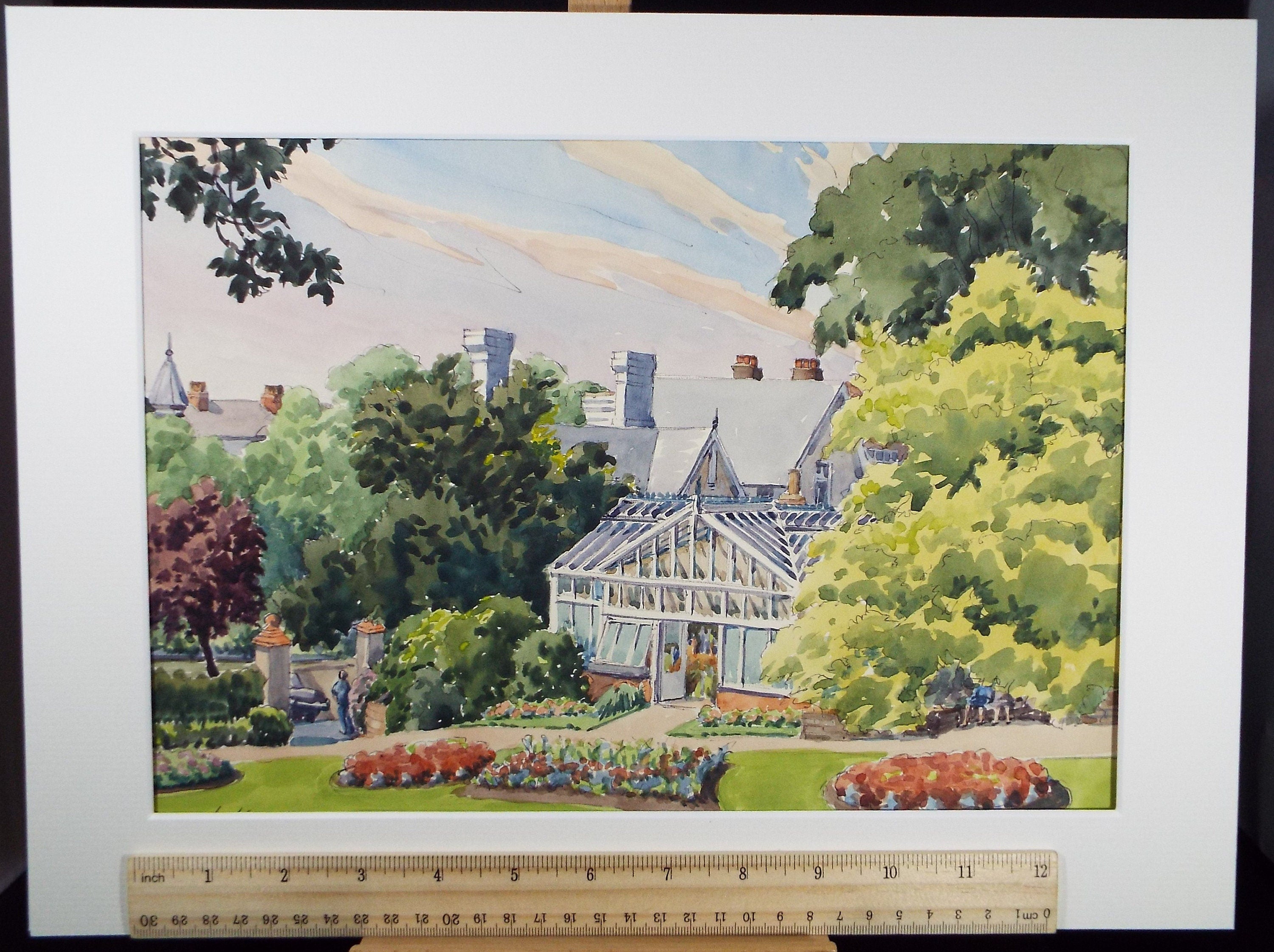 Original Watercolour, 'Glasshouse in the park', George Godfrey (20th Century, Scottish), Dated 1966