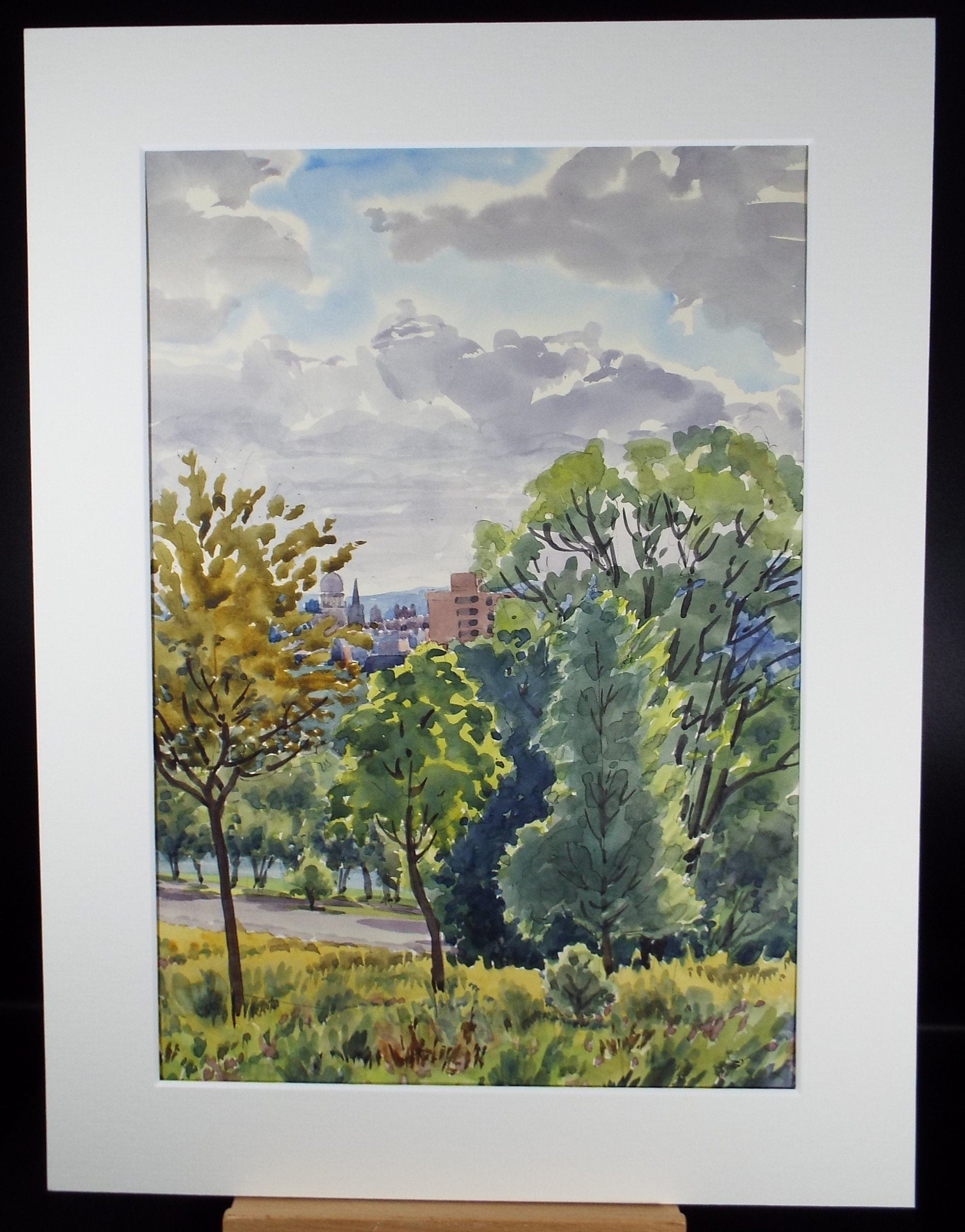 Original Watercolour, 'Parkland, City Beyond', George Godfrey (20th Century, Scottish), Circa 1960's