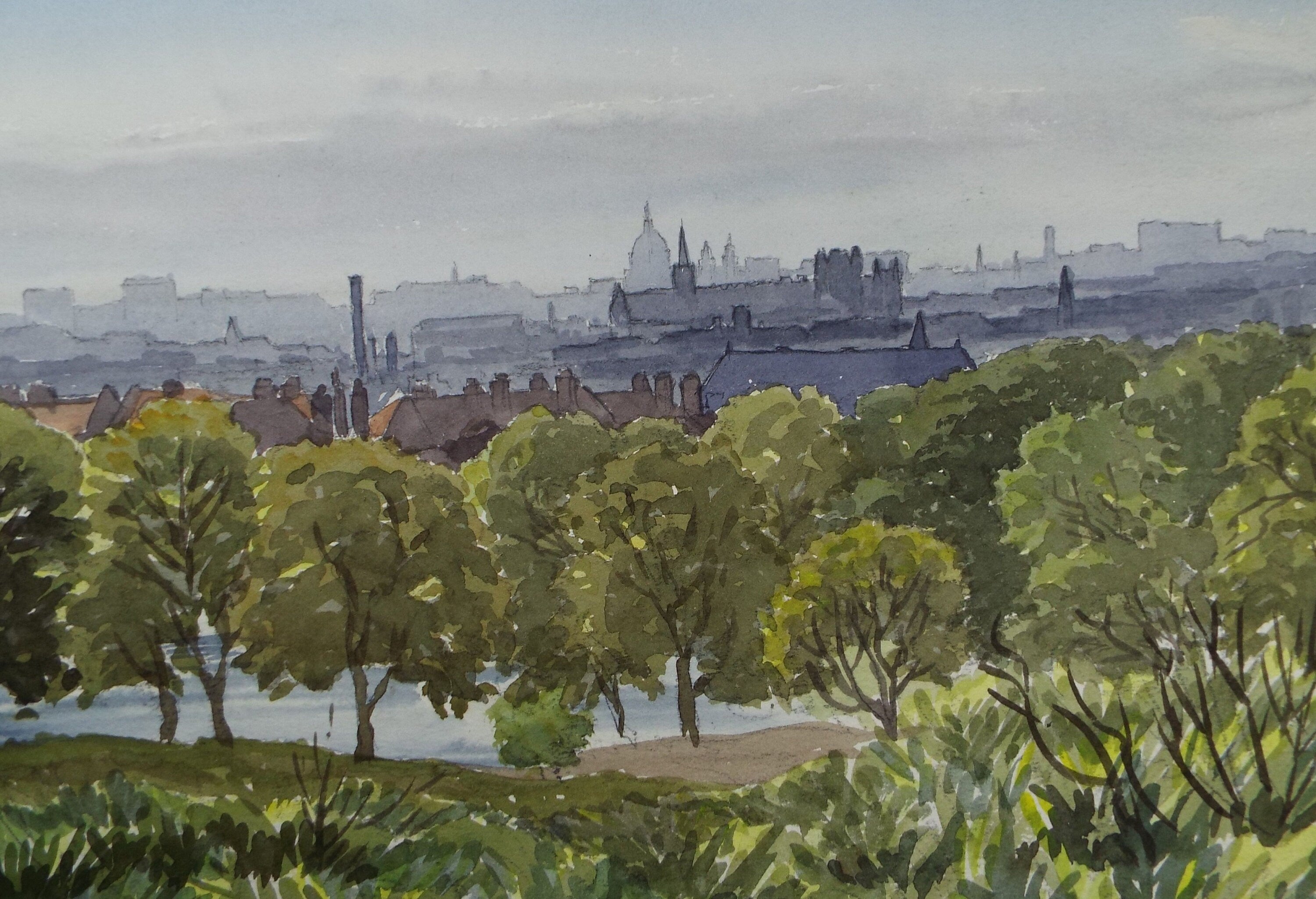 Original Watercolour, 'City Skyline', George Godfrey (20th Century, Scottish), Circa 1960's