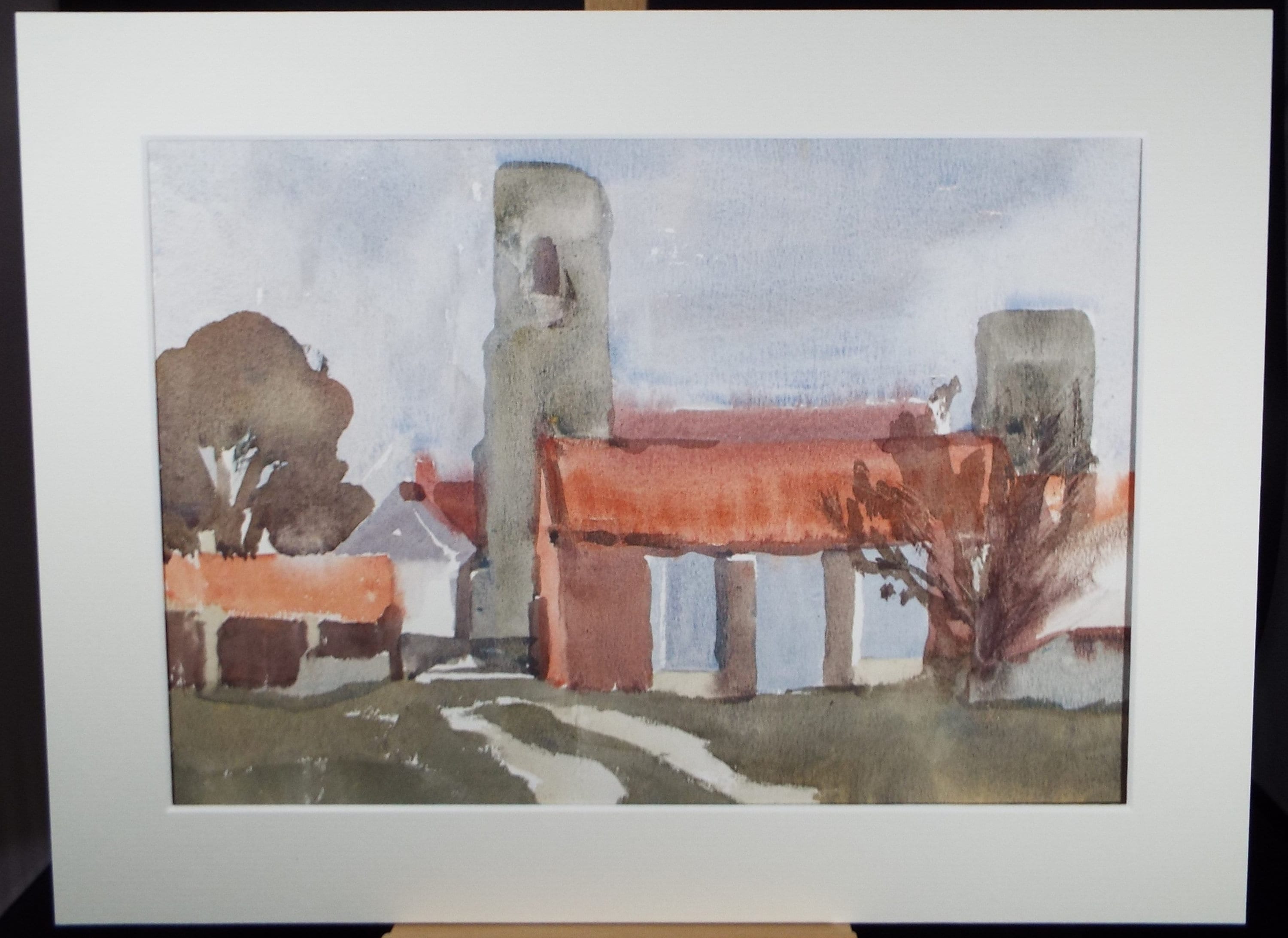 Original Watercolour, 'Village Church' , Muriel Hayden Inwood, circa 1970's