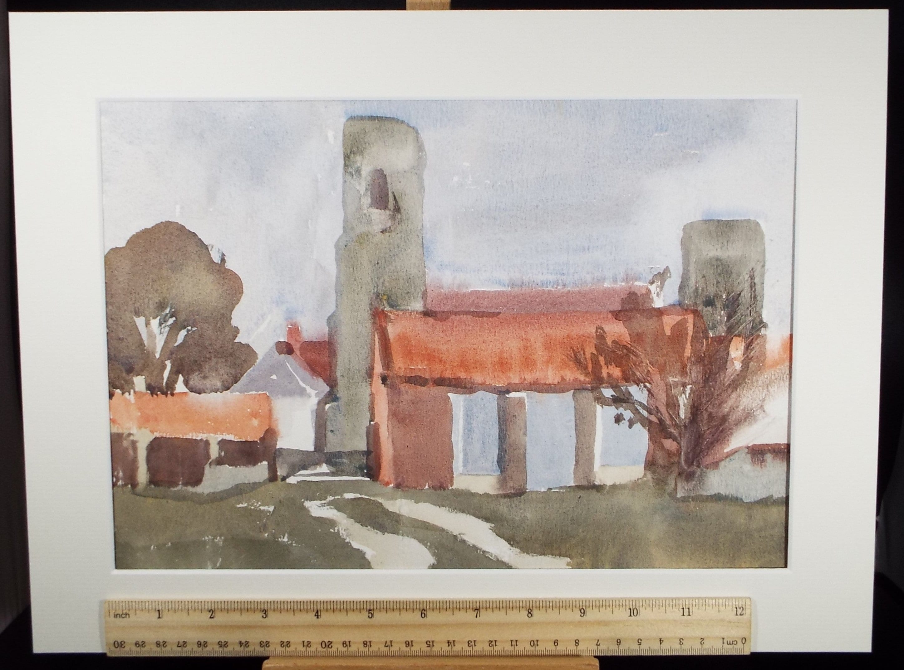 Original Watercolour, 'Village Church' , Muriel Hayden Inwood, circa 1970's