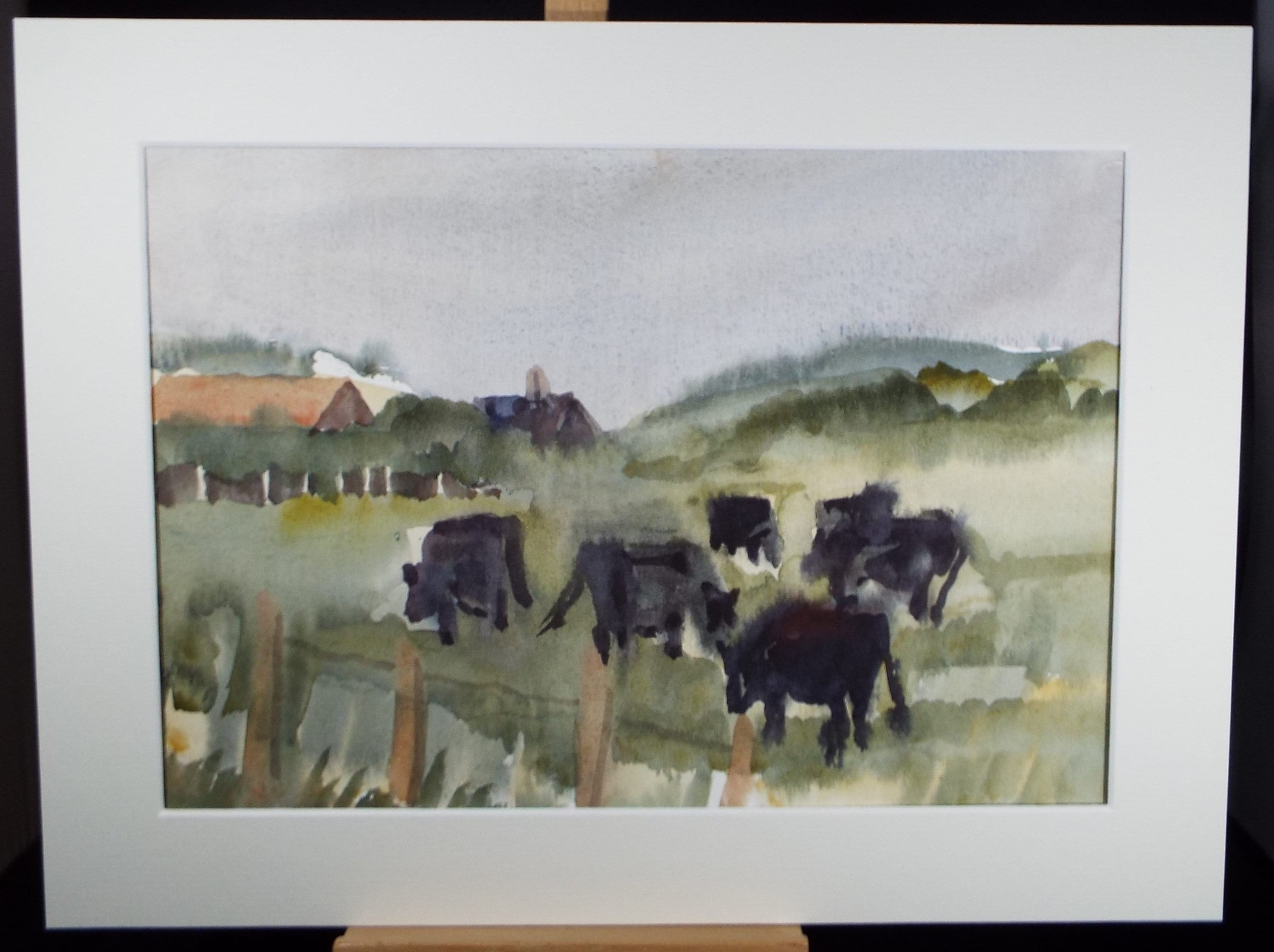 Original Watercolour, 'Cattle Grazing' , Muriel Hayden Inwood, circa 1970's