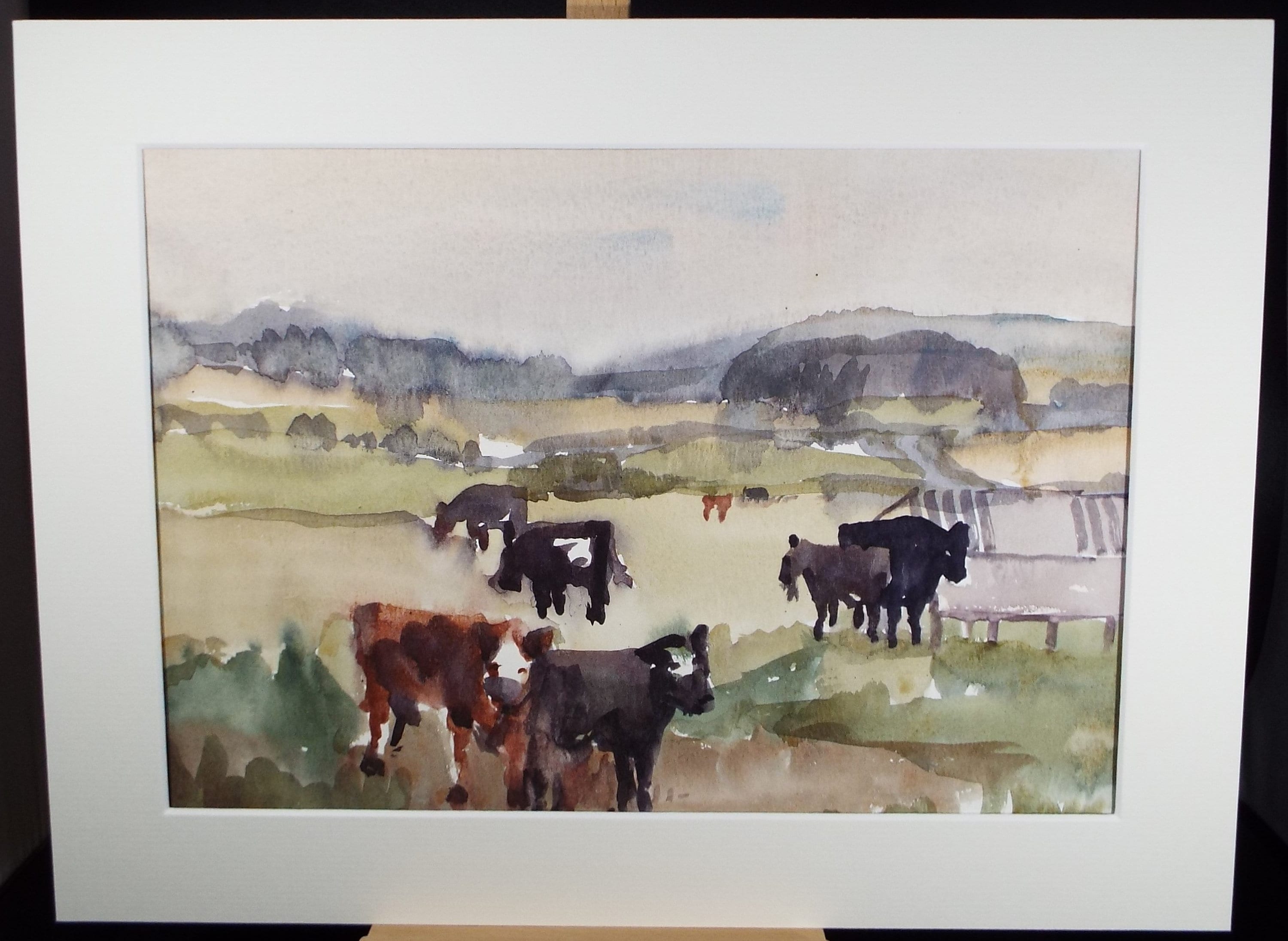 Original Watercolour, 'Friesian Cattle Grazing' , Muriel Hayden Inwood, circa 1970's