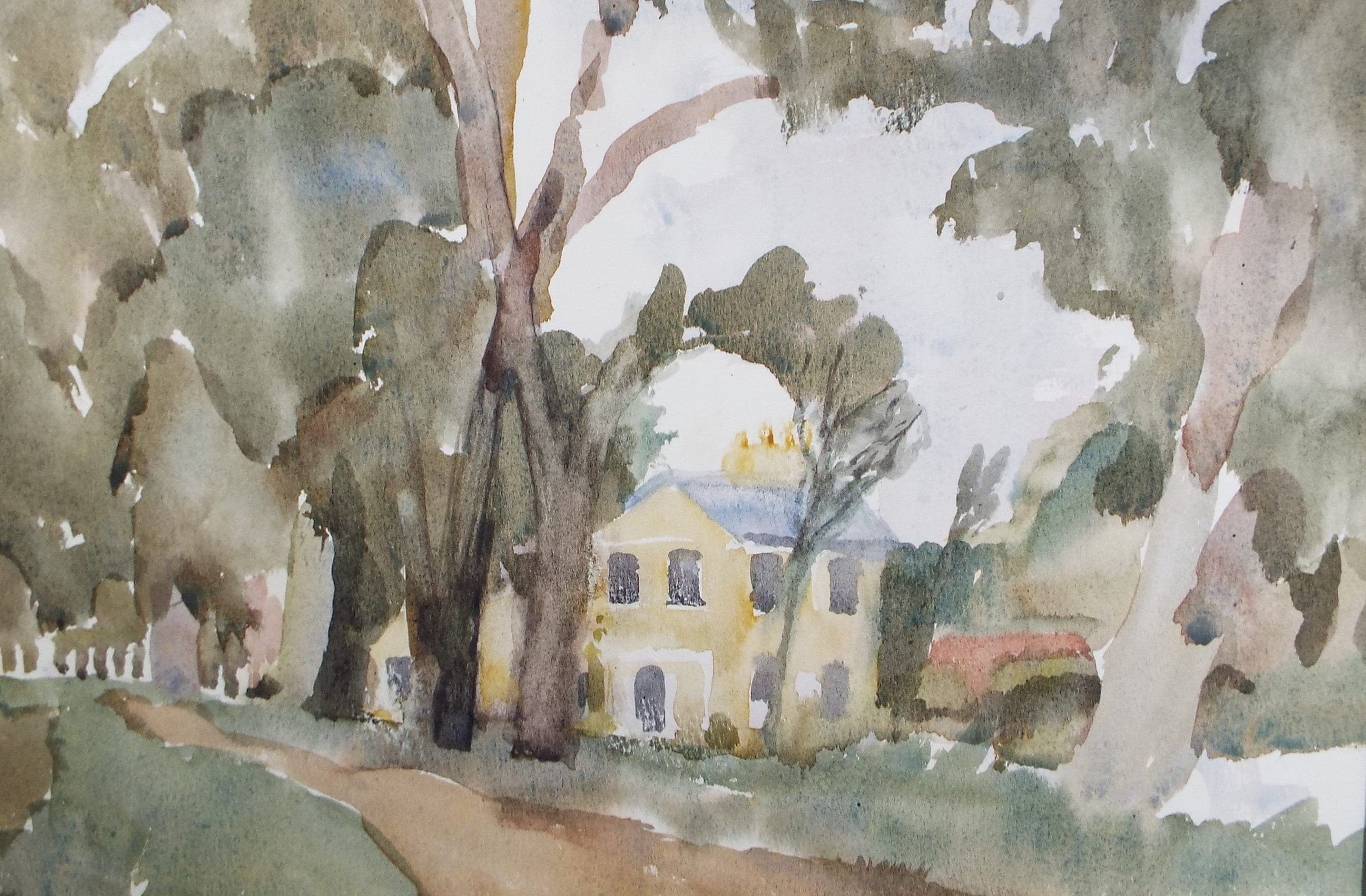 Original Watercolour, 'House on a Country Lane' , Muriel Hayden Inwood, circa 1970's