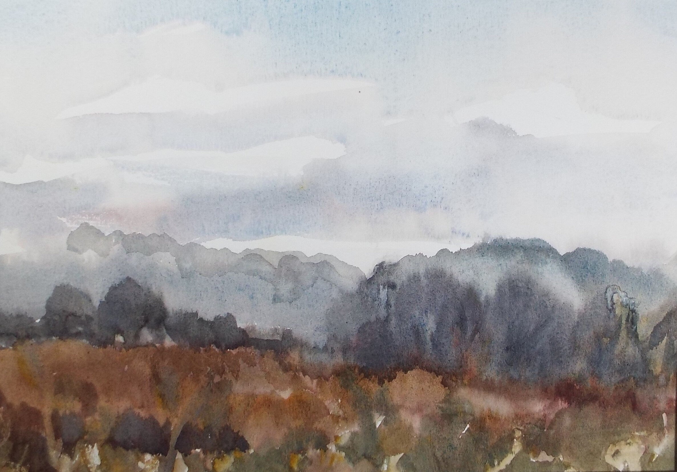 Original Watercolour, 'Autumn Landscape' , Muriel Hayden Inwood, circa 1970's