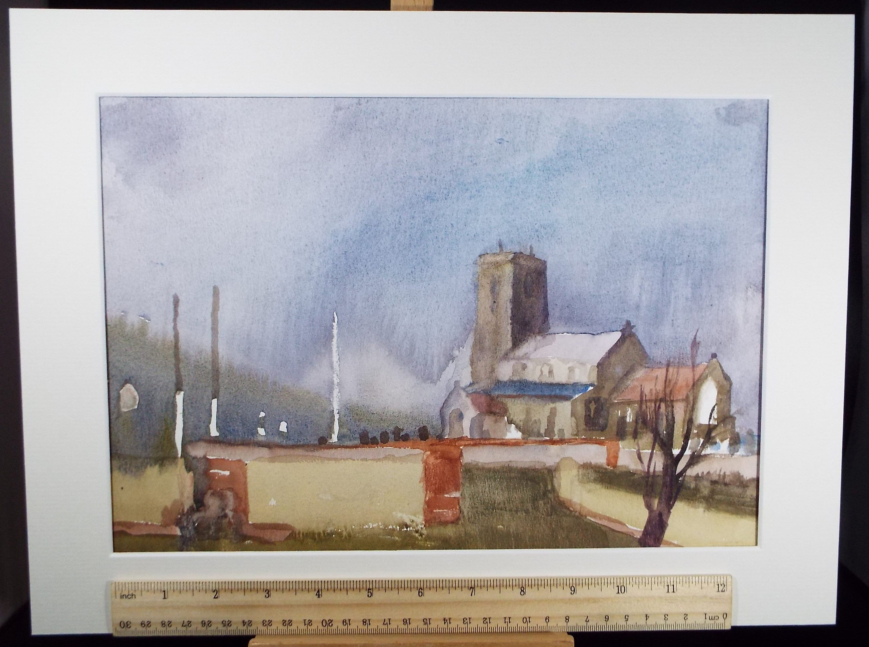 Original Watercolour, 'Village Church' , Muriel Hayden Inwood, circa 1970's