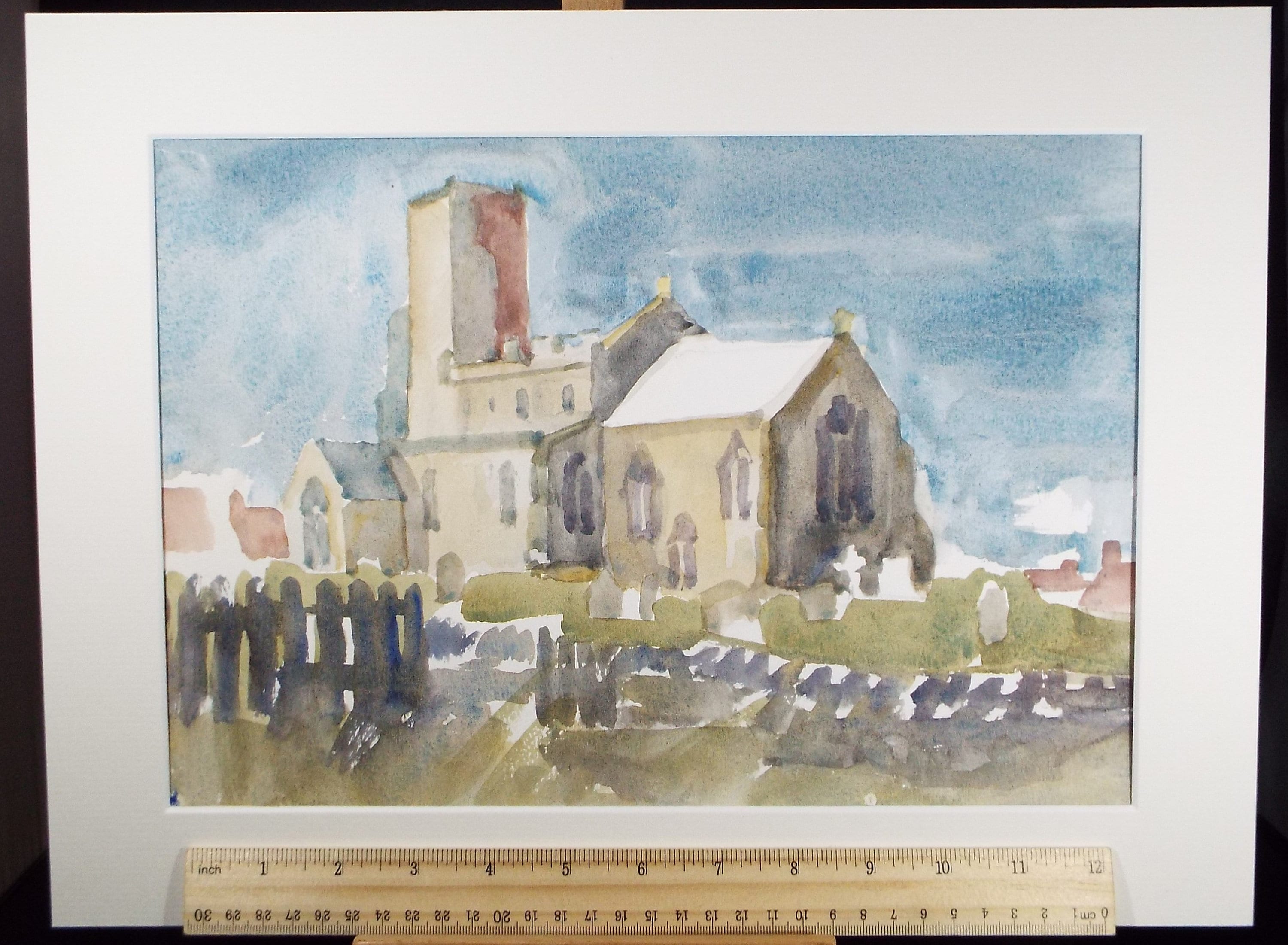 Original Watercolour, 'Village Church' , Muriel Hayden Inwood, circa 1970's