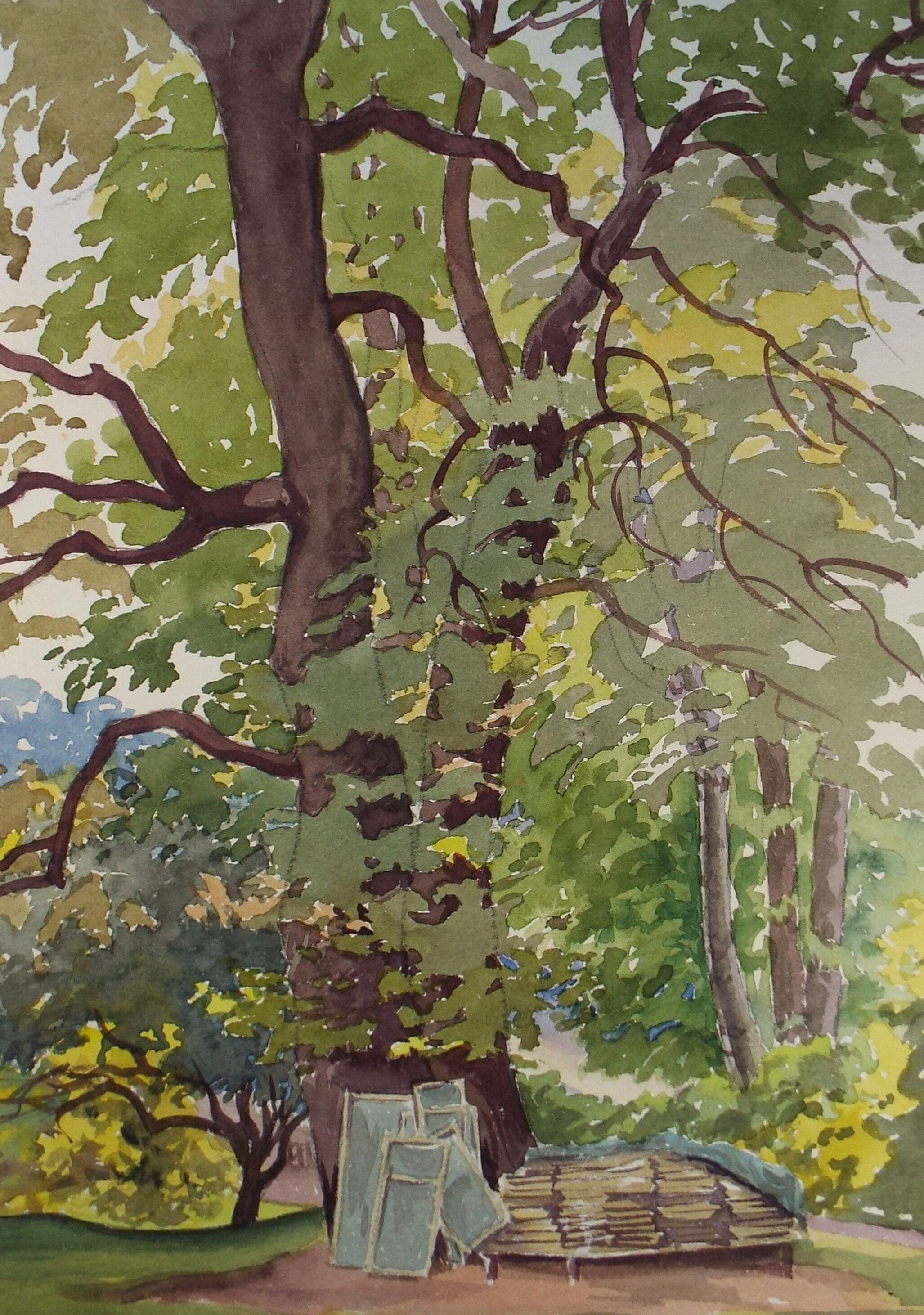 Original Watercolour, 'Deck Chairs in St James's Park', George Godfrey, circa 1960's