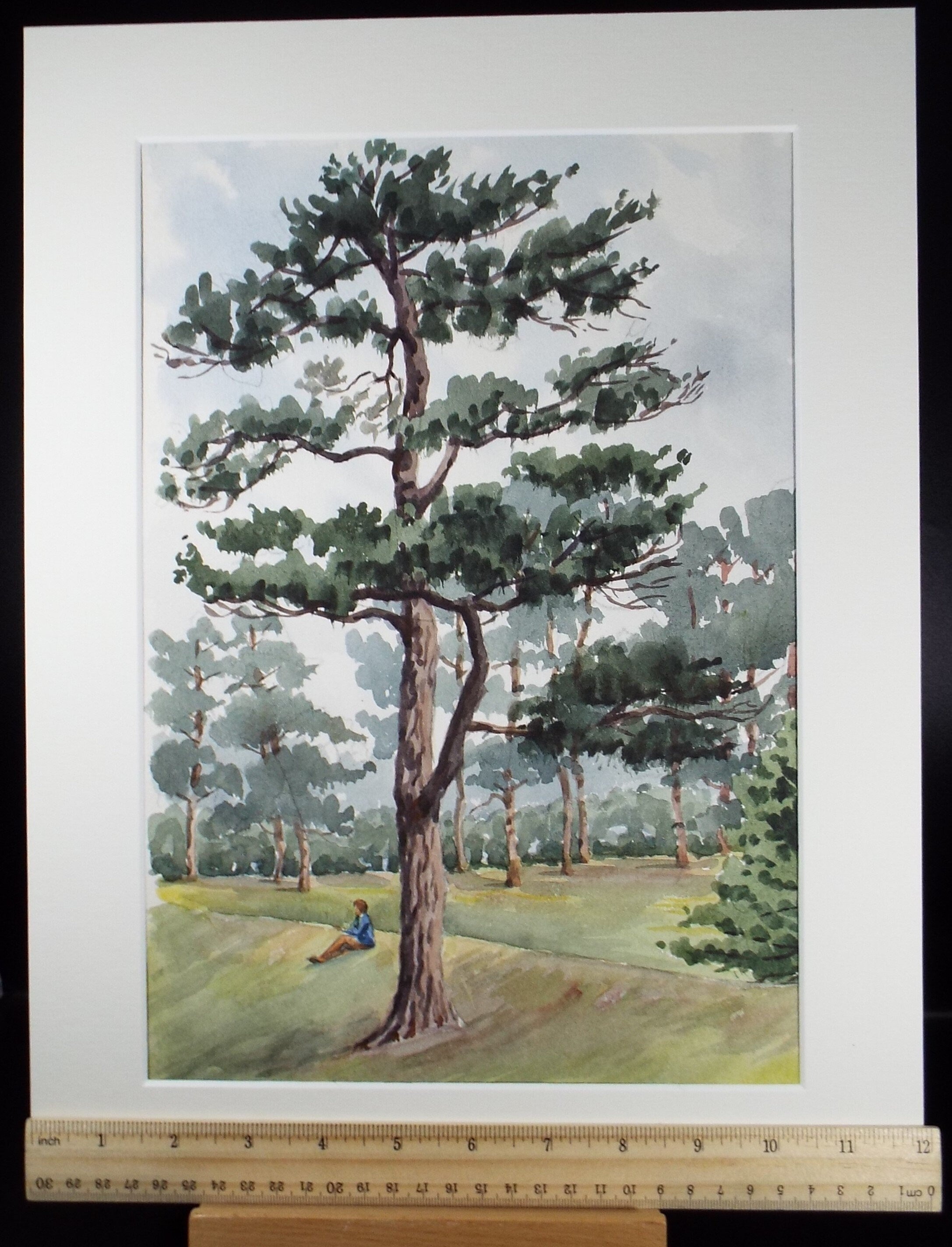 Original Watercolour, 'Figure in the Prine Trees', George Godfrey, circa 1960's