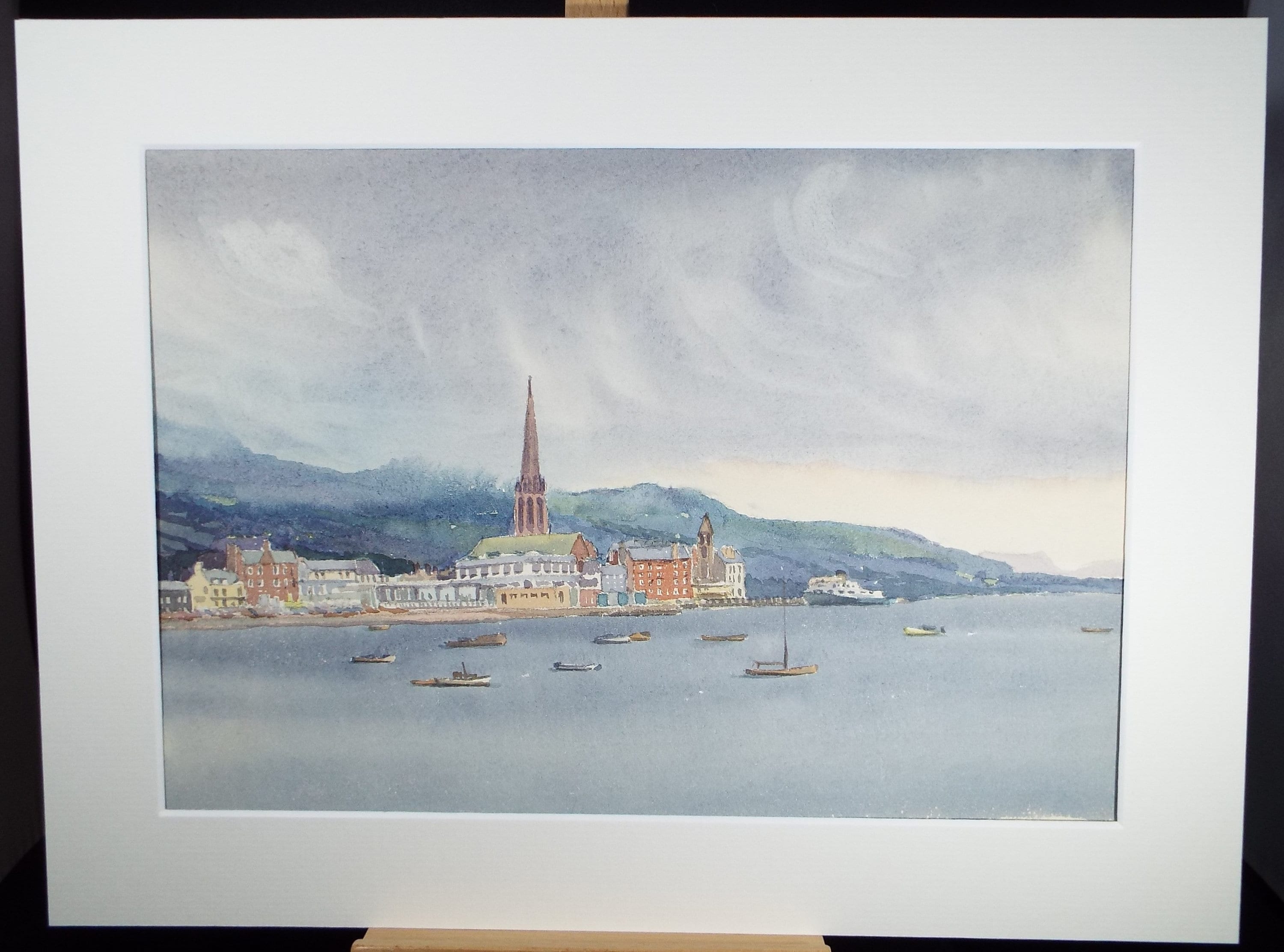 Original Watercolour, 'Coastal Town', George Godfrey (20th Century, Scottish), circa 1960's