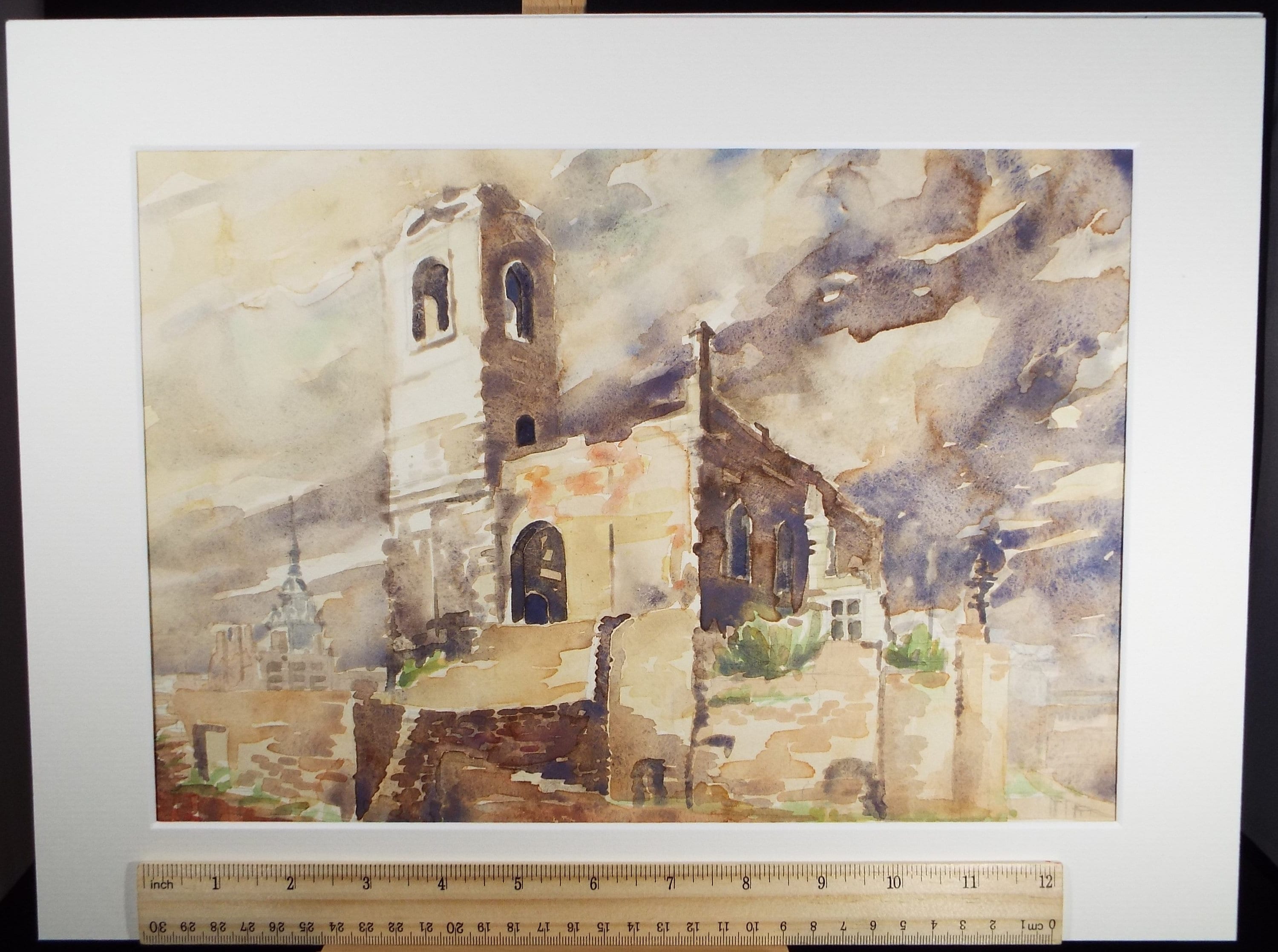 Original Watercolour, 'Italian Church', Michael A. Bussey (1930-2014), Circa 1950's