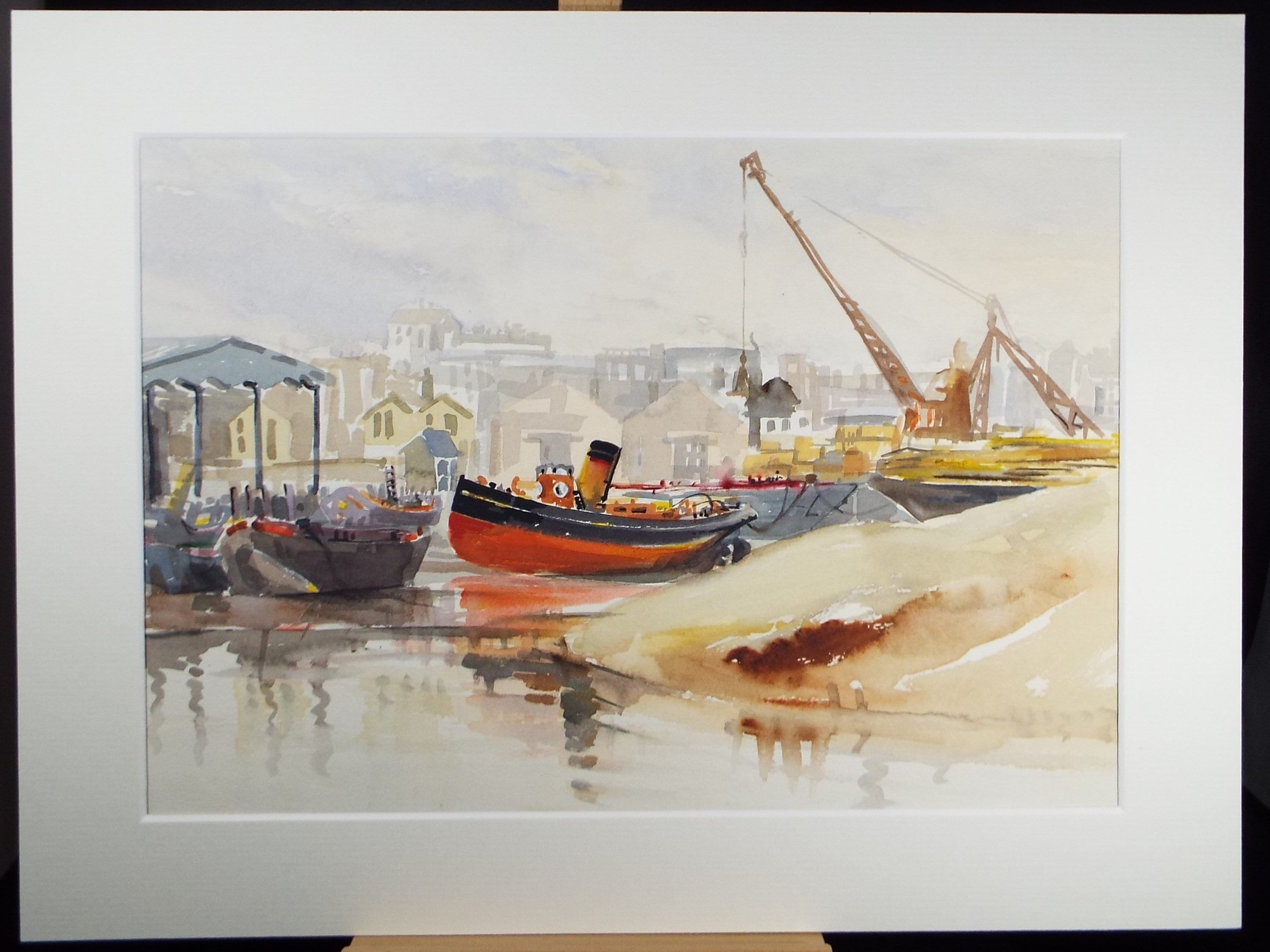 Original Watercolour, 'Boats at low water', Michael A. Bussey (1930-2014), Circa 1950's