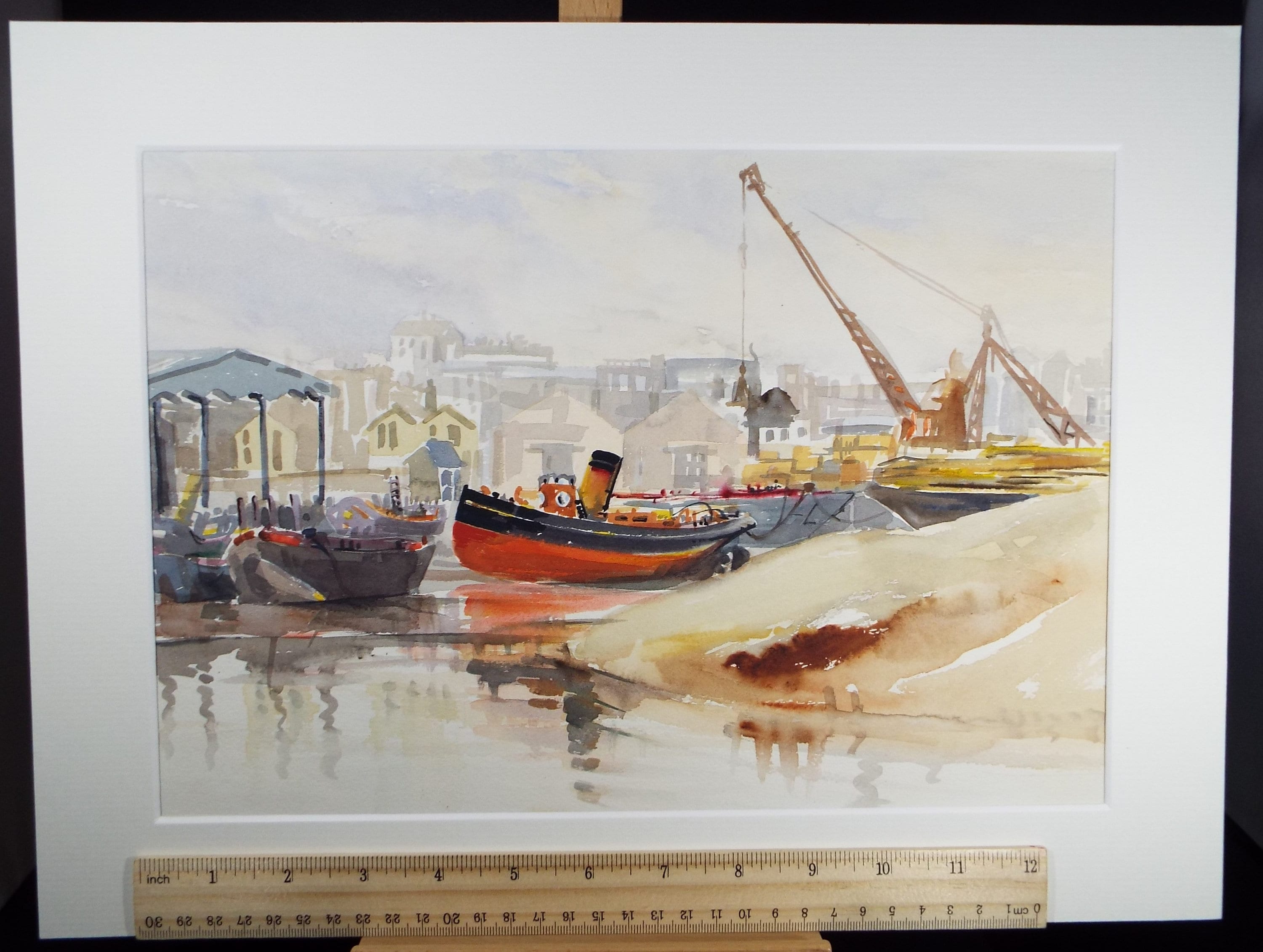 Original Watercolour, 'Boats at low water', Michael A. Bussey (1930-2014), Circa 1950's