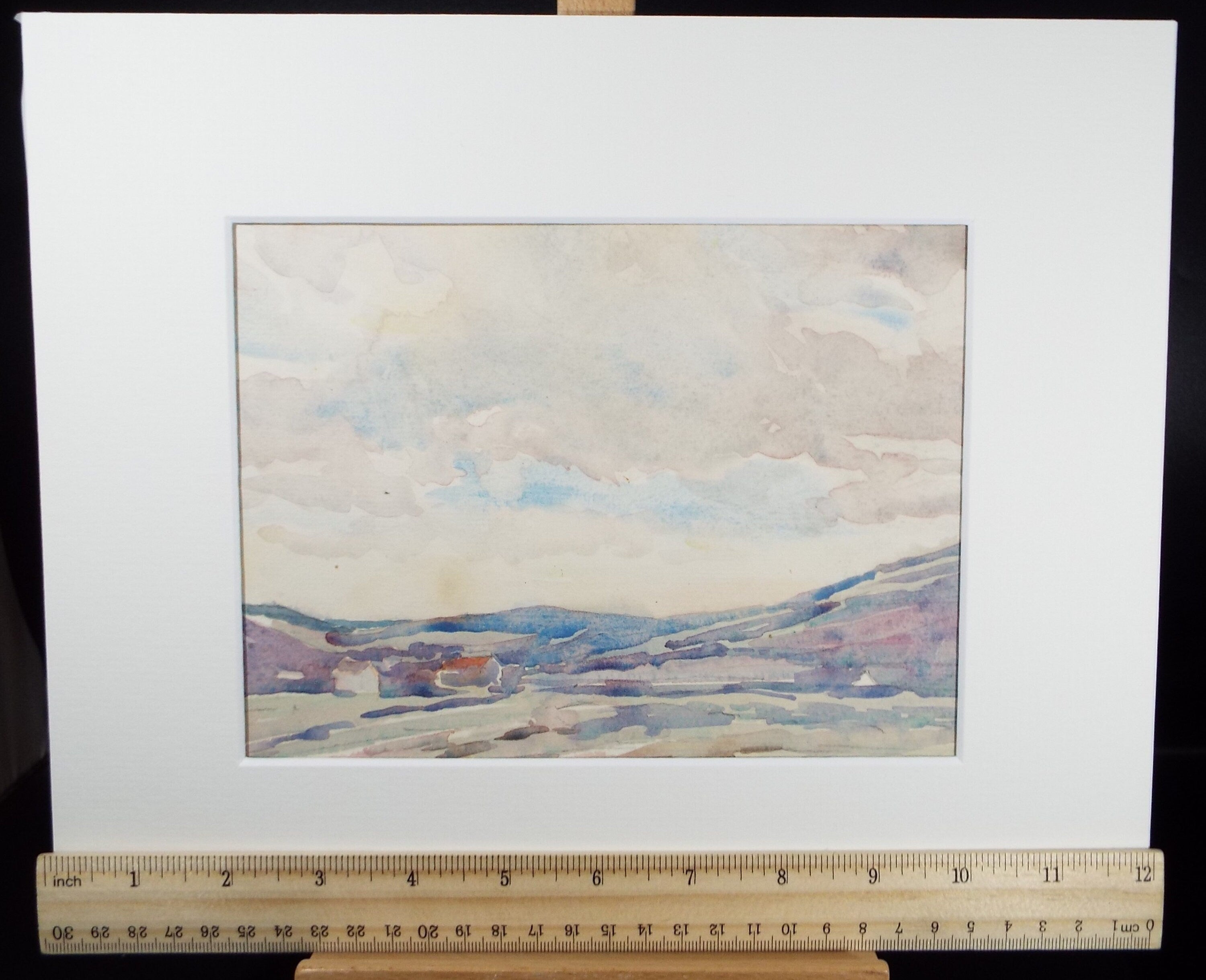 Original Watercolour, 'Landscape with expansive Sky', Circa 1940's , unknown Artist