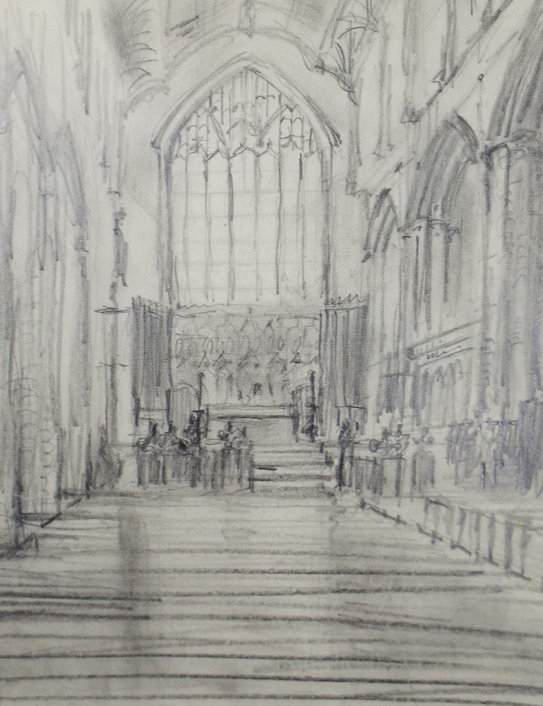 Original Pencil Drawing, 'Chapel interior', Circa 1960's , George Godfrey (20th Century, Scottish)