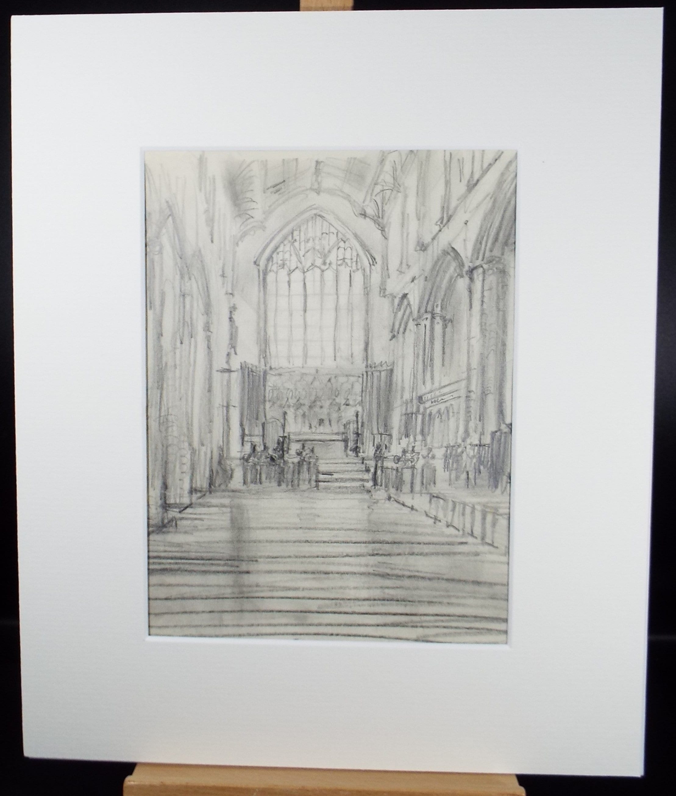 Original Pencil Drawing, 'Chapel interior', Circa 1960's , George Godfrey (20th Century, Scottish)