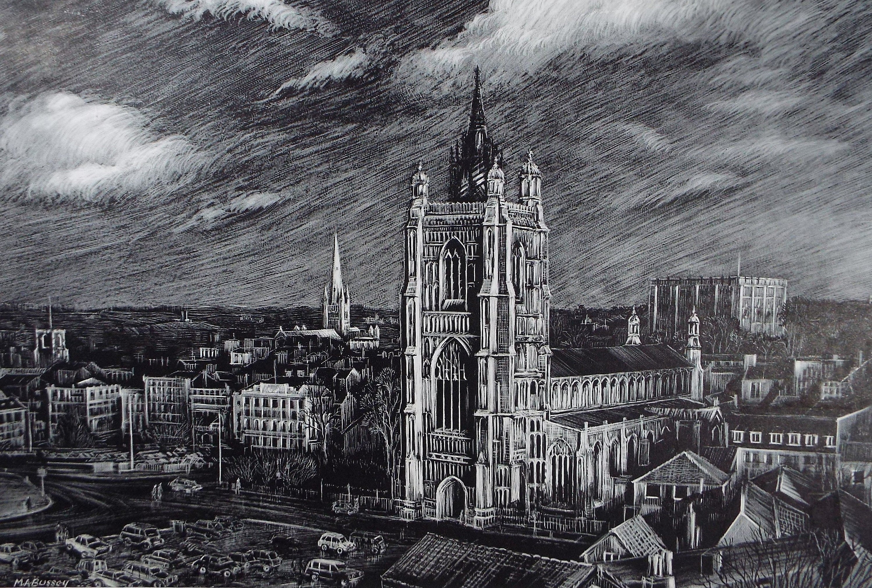 Original Etching on Scraperboard 'St Peter Mancroft, Norwich' , Michael A. Bussey, circa 1960's