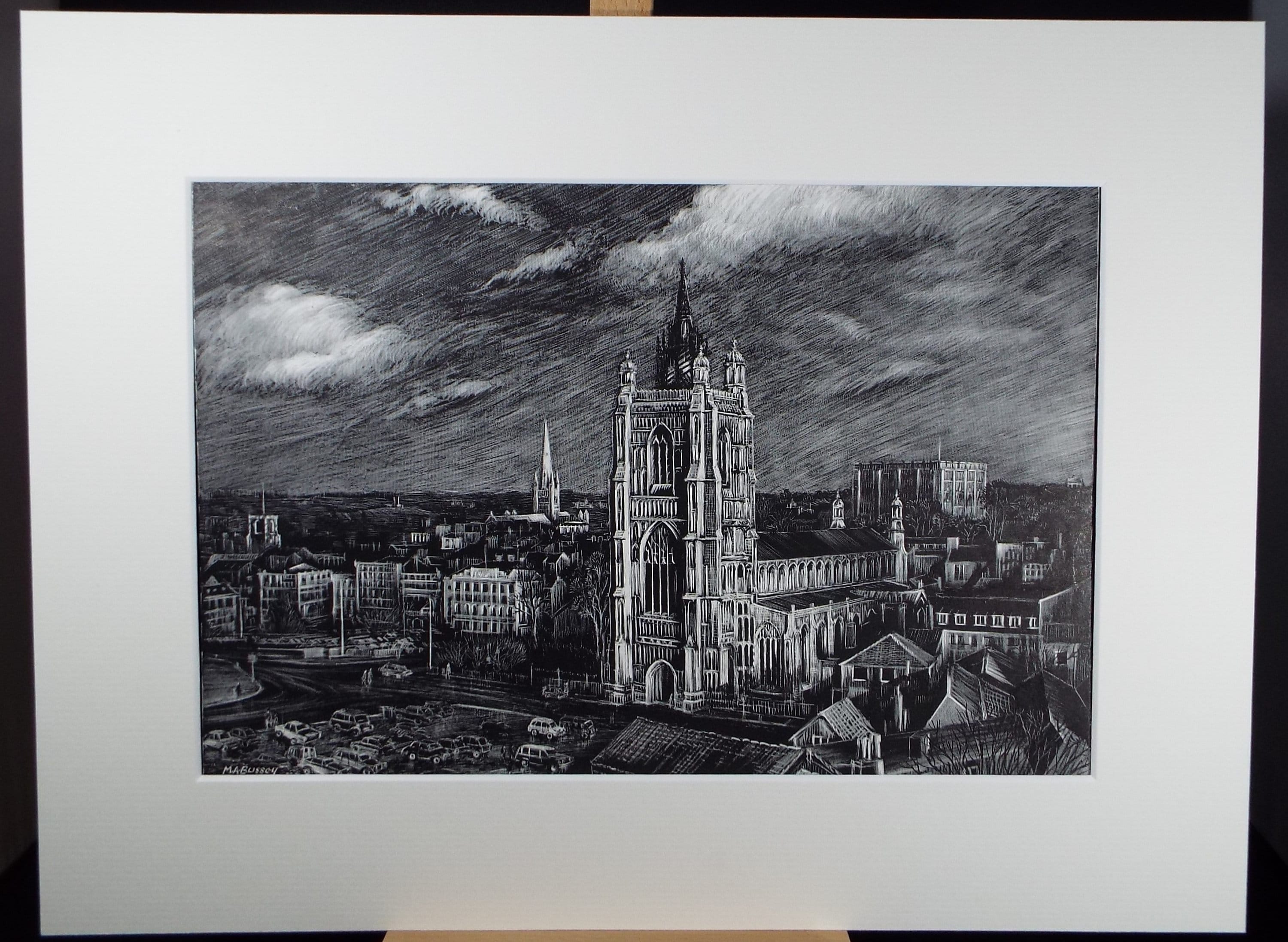 Original Etching on Scraperboard 'St Peter Mancroft, Norwich' , Michael A. Bussey, circa 1960's