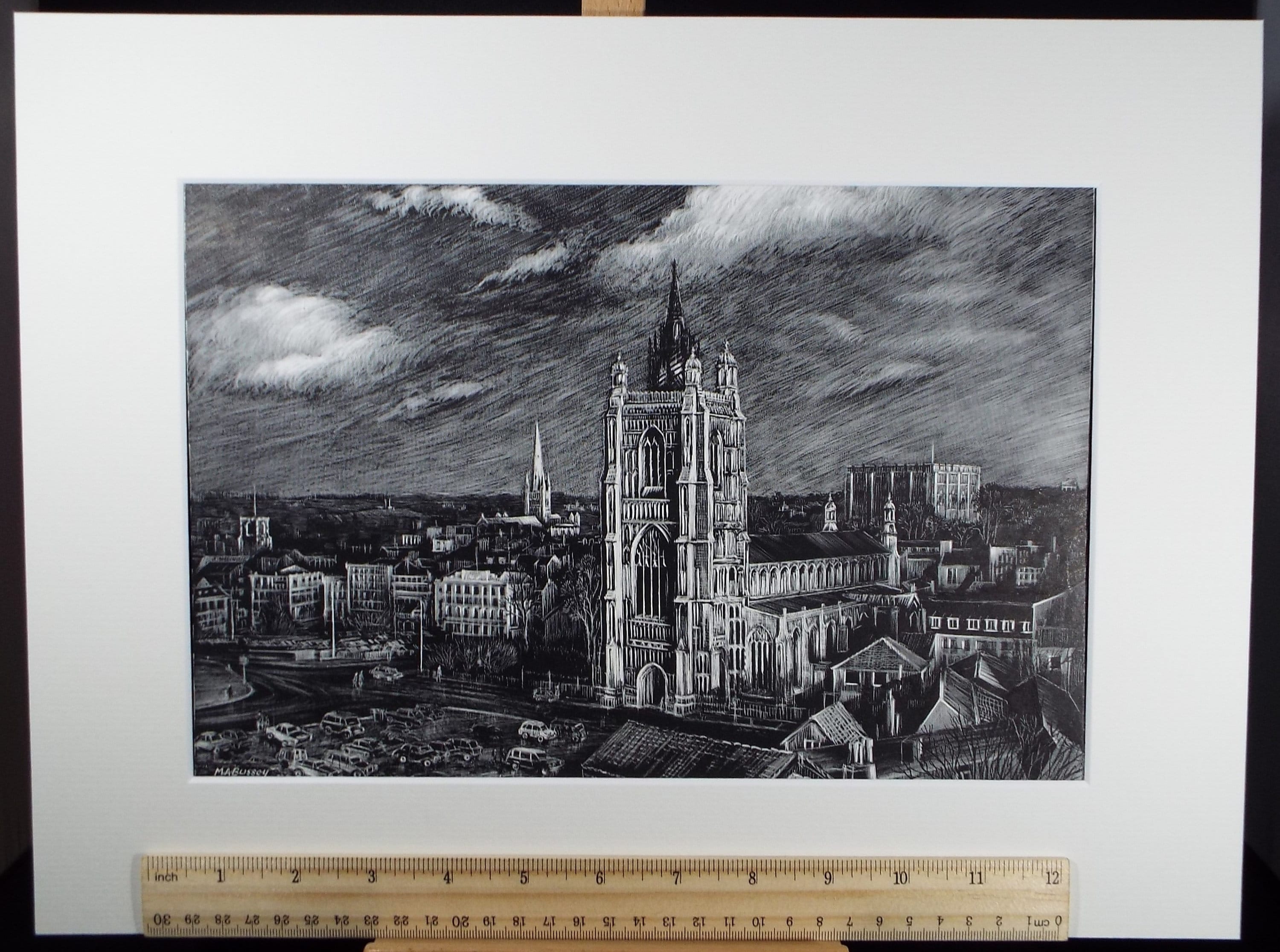 Original Etching on Scraperboard 'St Peter Mancroft, Norwich' , Michael A. Bussey, circa 1960's