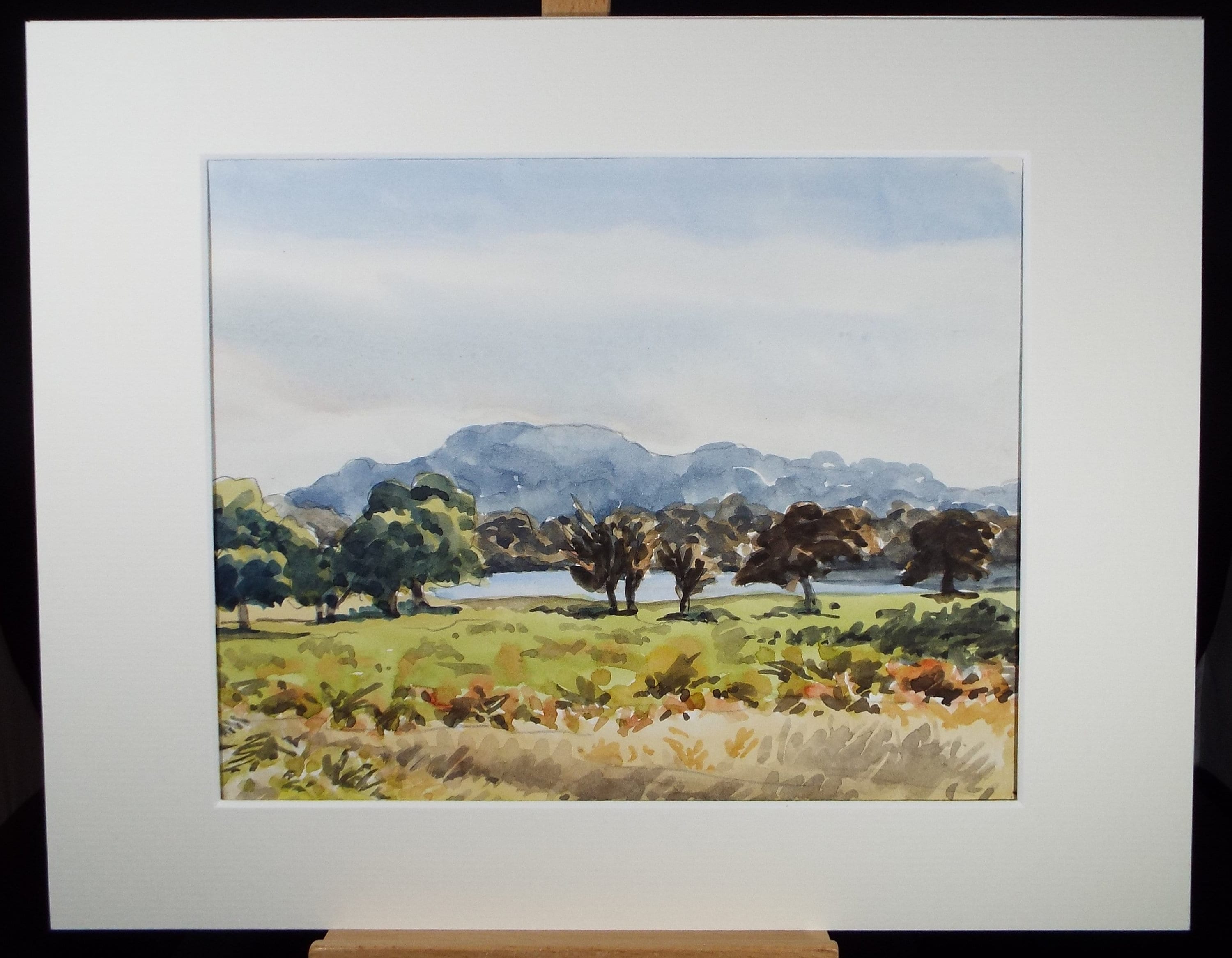 Original Watercolour, 'Distant Blue Mountains', George Godfrey, circa 1970's