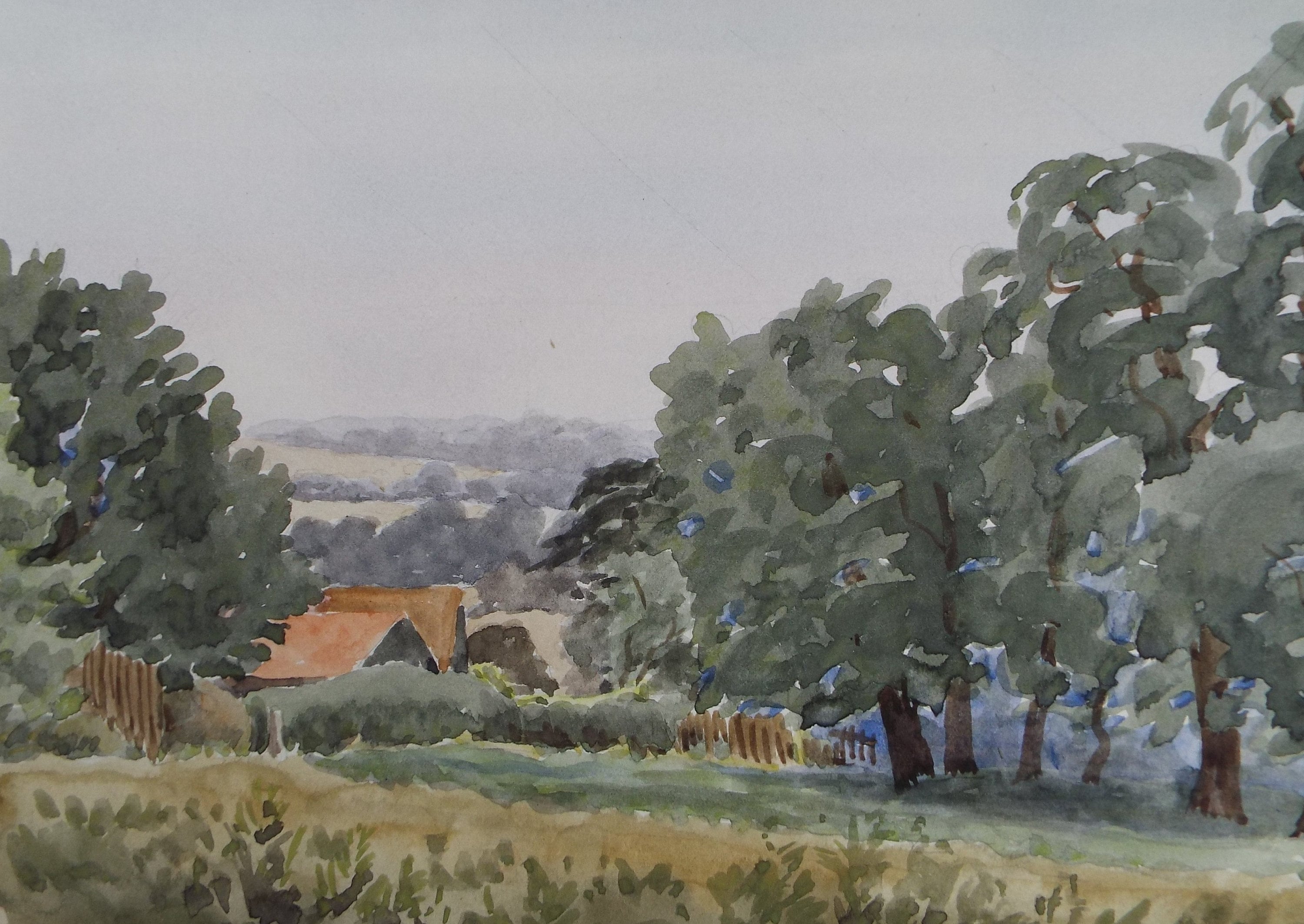 Original Watercolour, 'A Farmstead', George Godfrey, circa 1960's