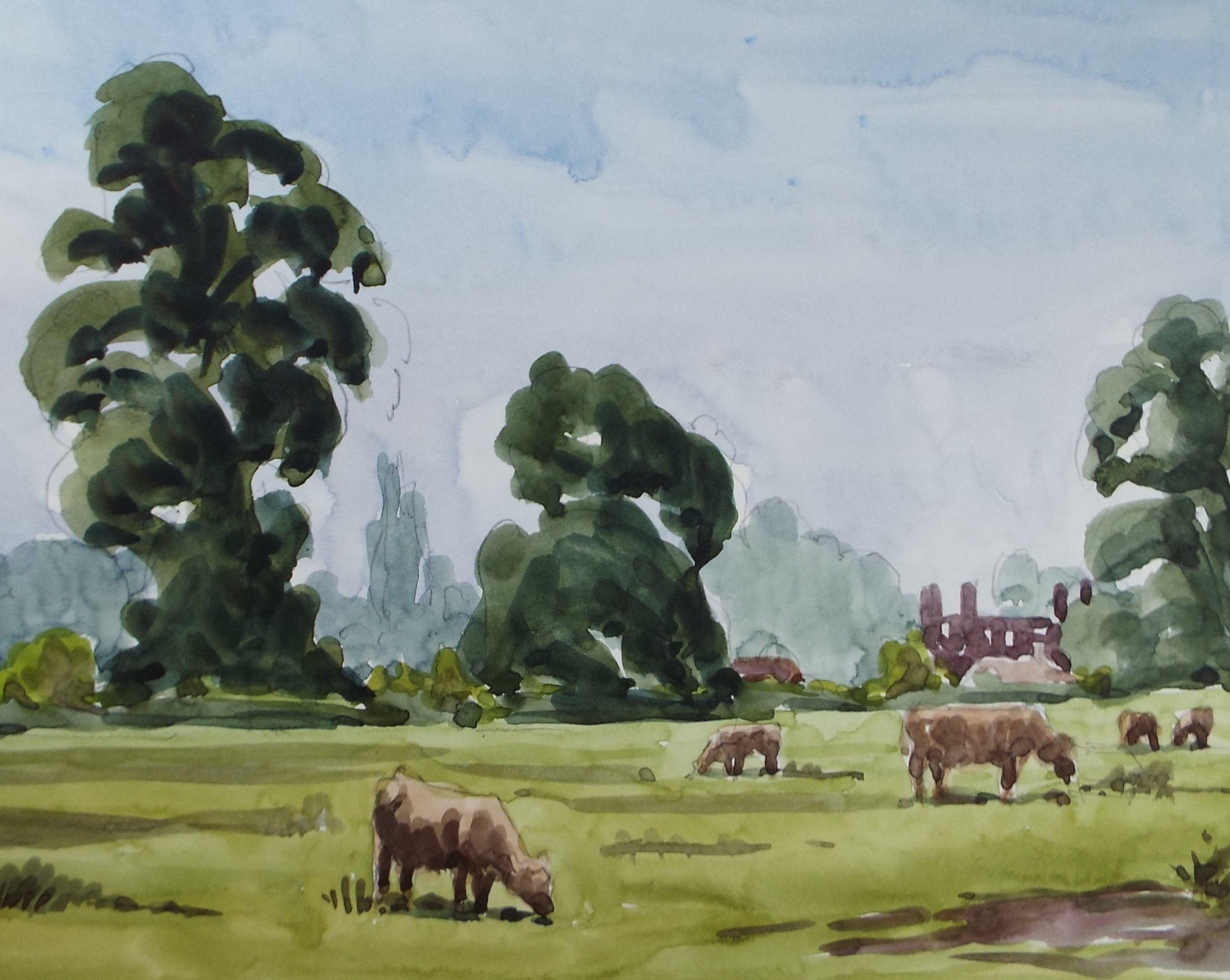 Original Watercolour, 'Cattle Grazing', George Godfrey, Circa 1960's