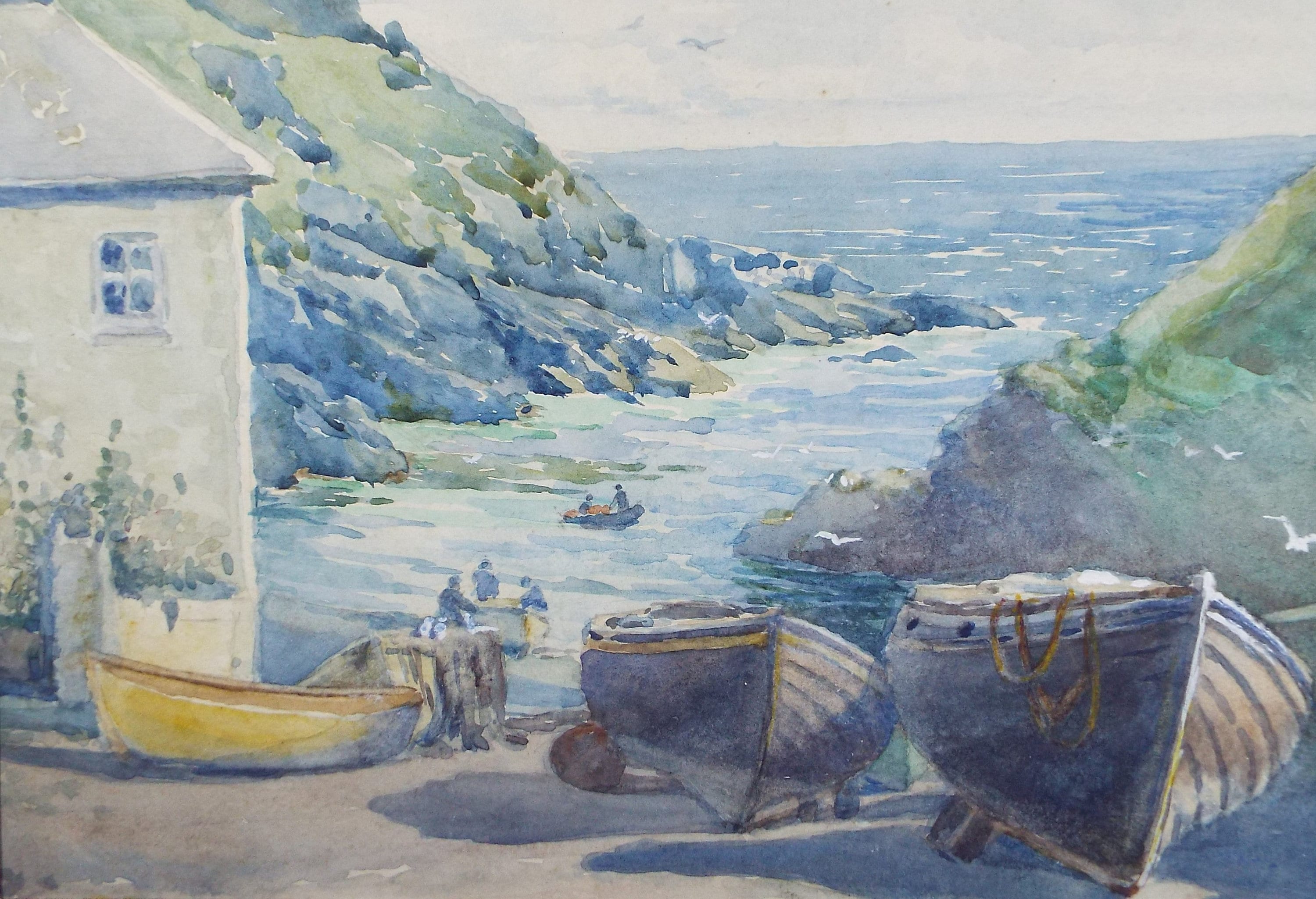 Original Watercolour 'Port Loe' ,circa 1950's, E E Emakmer