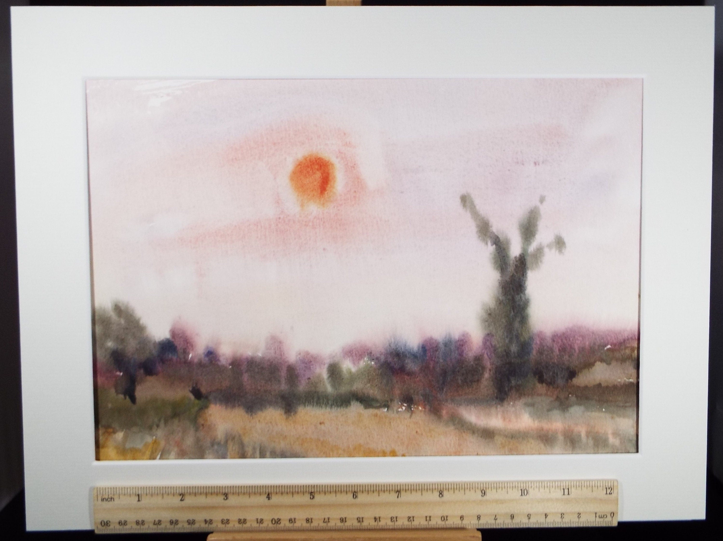 Original Watercolour, 'Cornfields at Sunset' , Muriel Hayden Inwood, circa 1970's