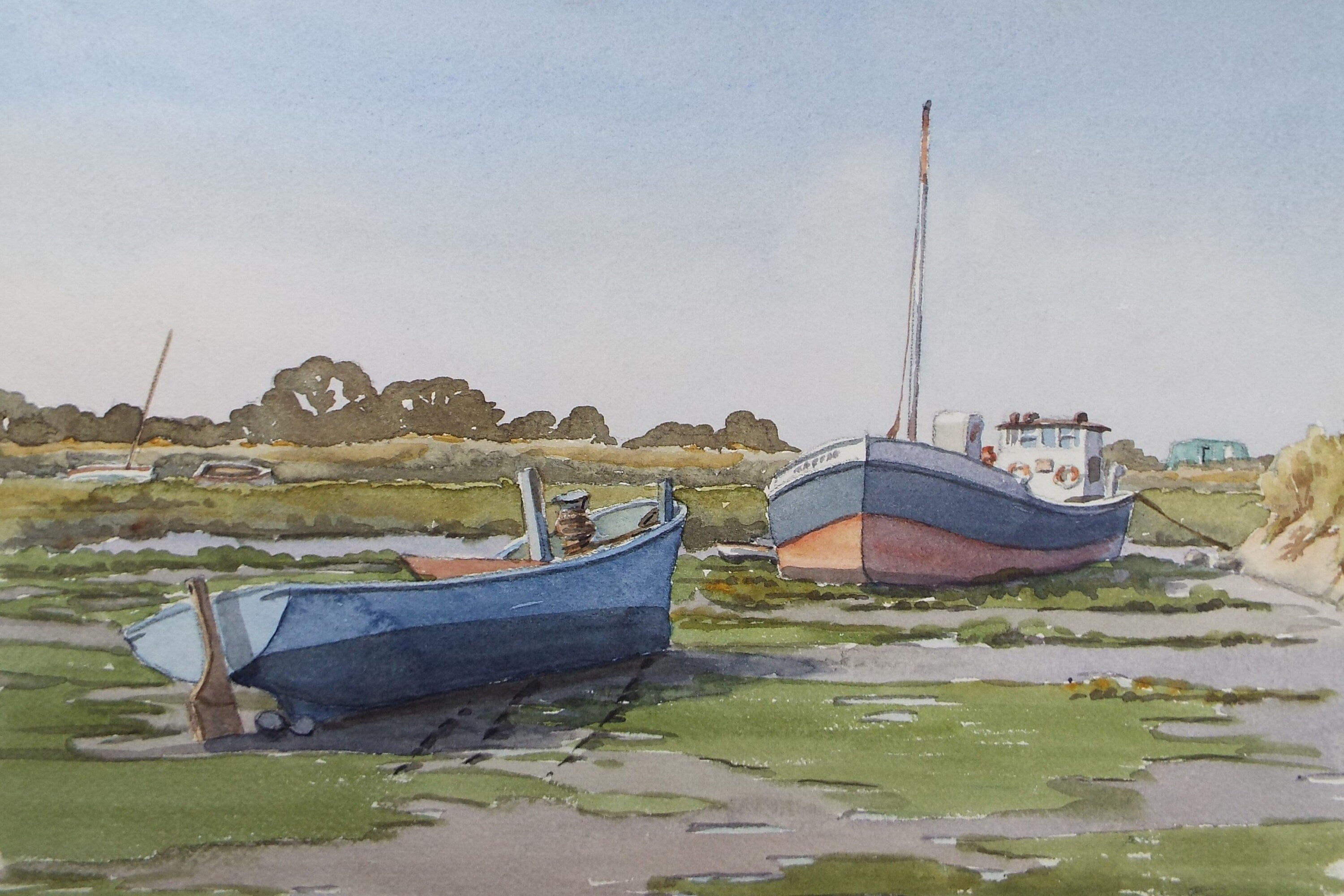 Original Watercolour, 'Boats on the Shore', George Godfrey (20th Century, Scottish), circa 1970's