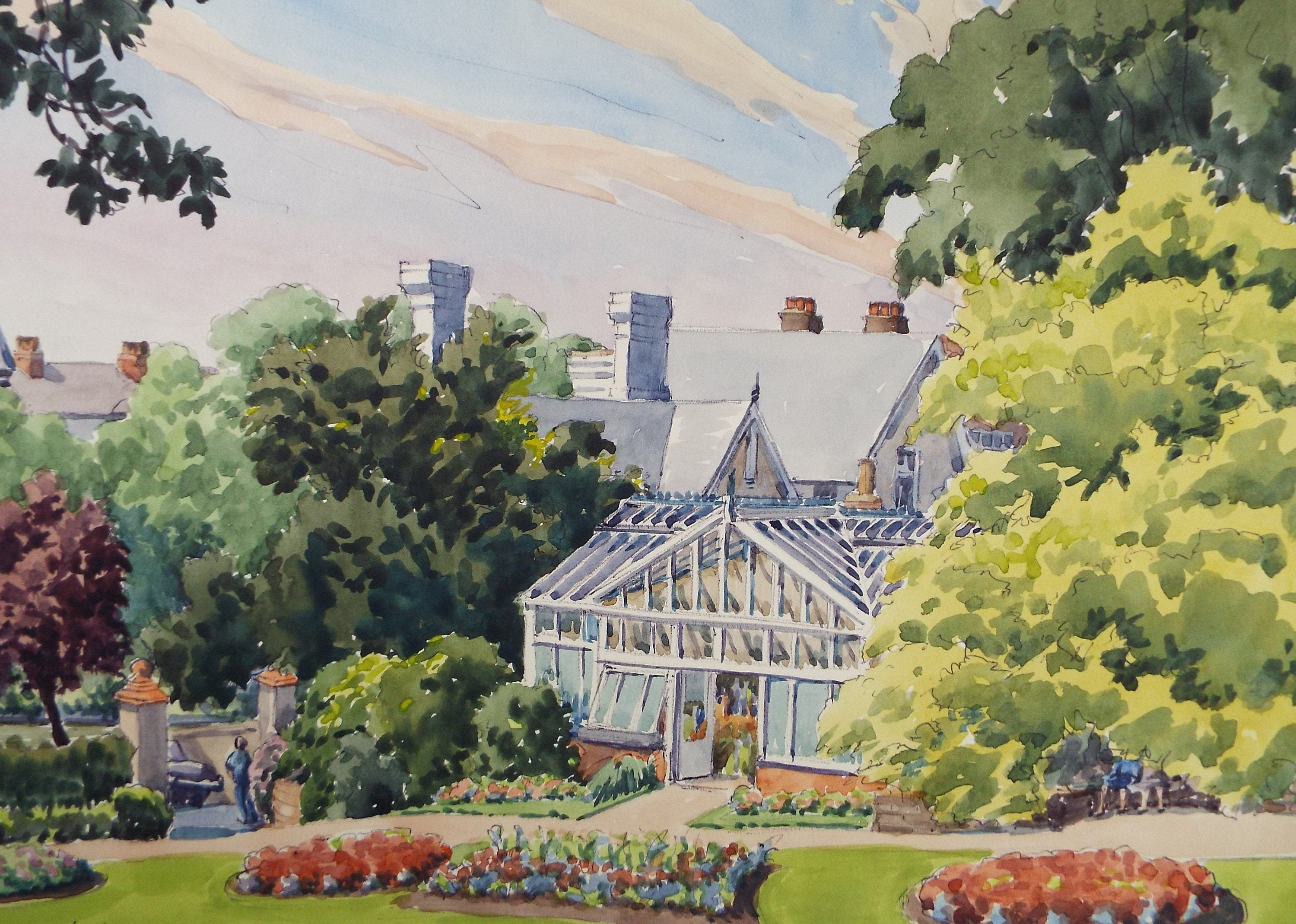 Original Watercolour, 'Glasshouse in the park', George Godfrey (20th Century, Scottish), Dated 1966