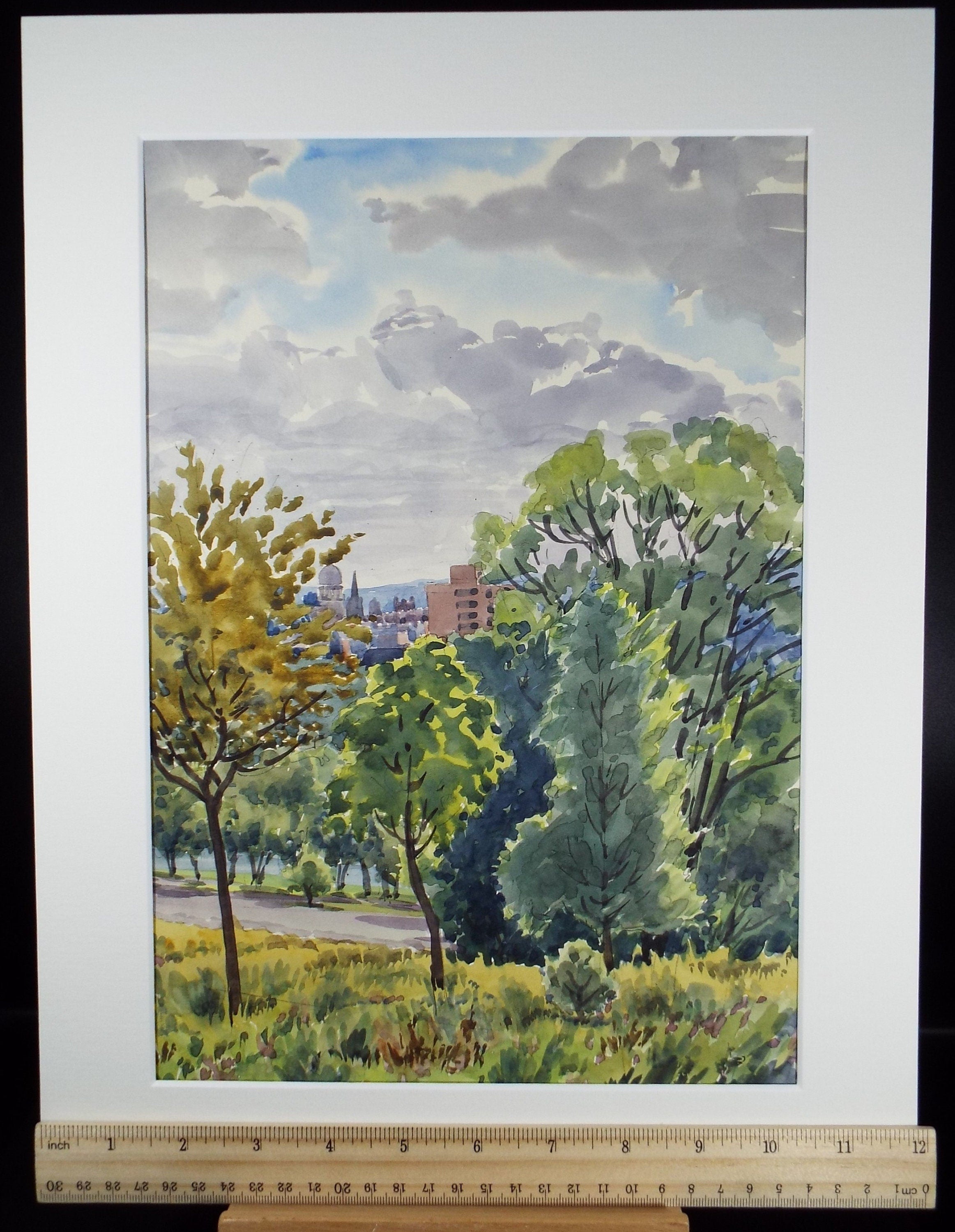 Original Watercolour, 'Parkland, City Beyond', George Godfrey (20th Century, Scottish), Circa 1960's