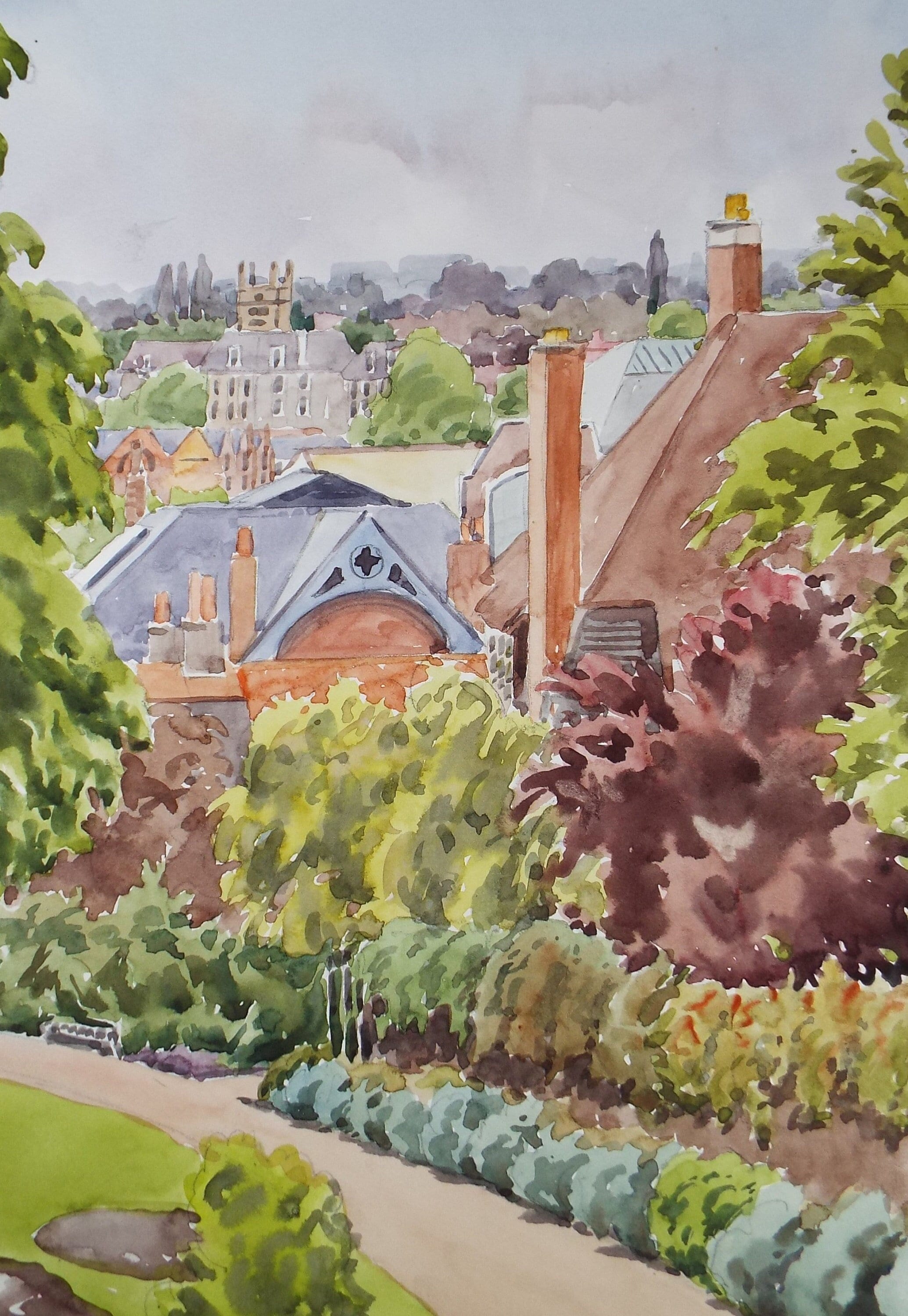 Original Watercolour, 'Terrace gardens', George Godfrey (20th Century, Scottish), Dated 1971