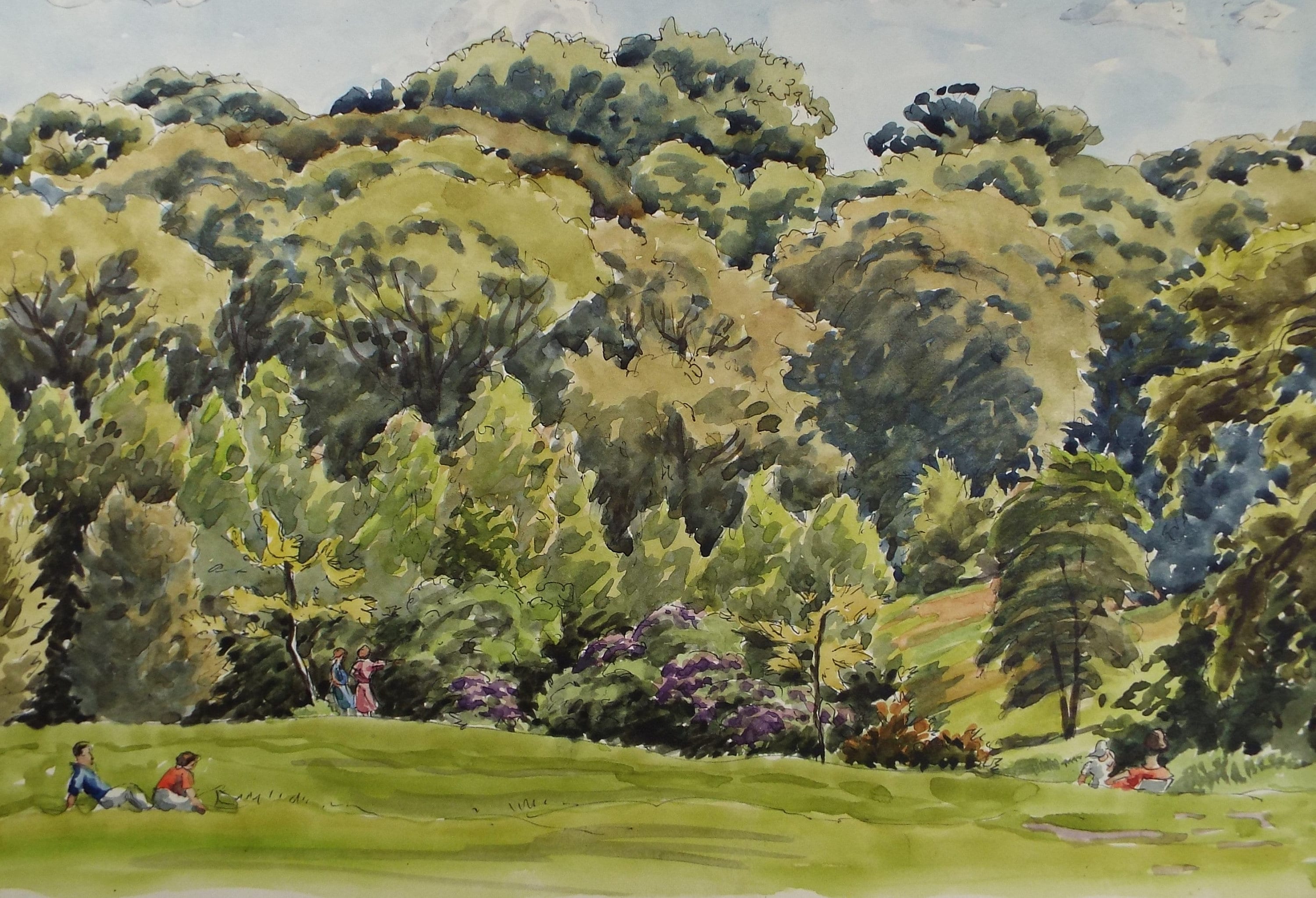 Original Watercolour, 'Figures on the Heath', George Godfrey (20th Century, Scottish) , Circa 1960's