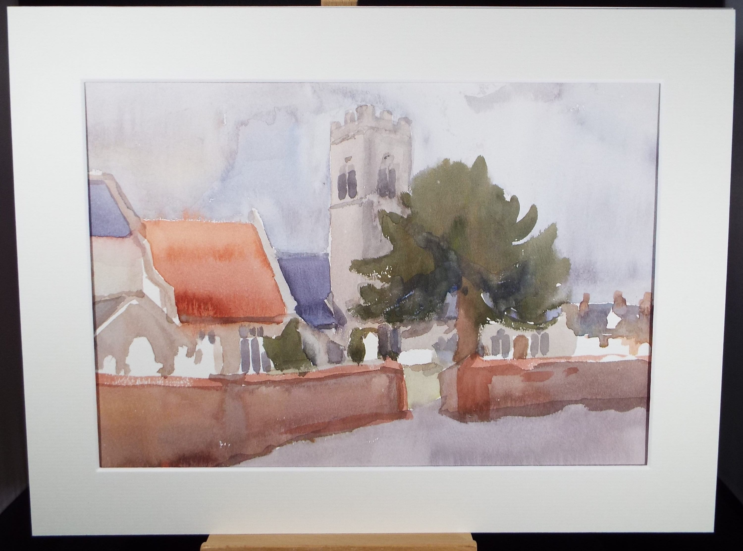 Original Watercolour, 'Village Church' , Muriel Hayden Inwood, circa 1970's