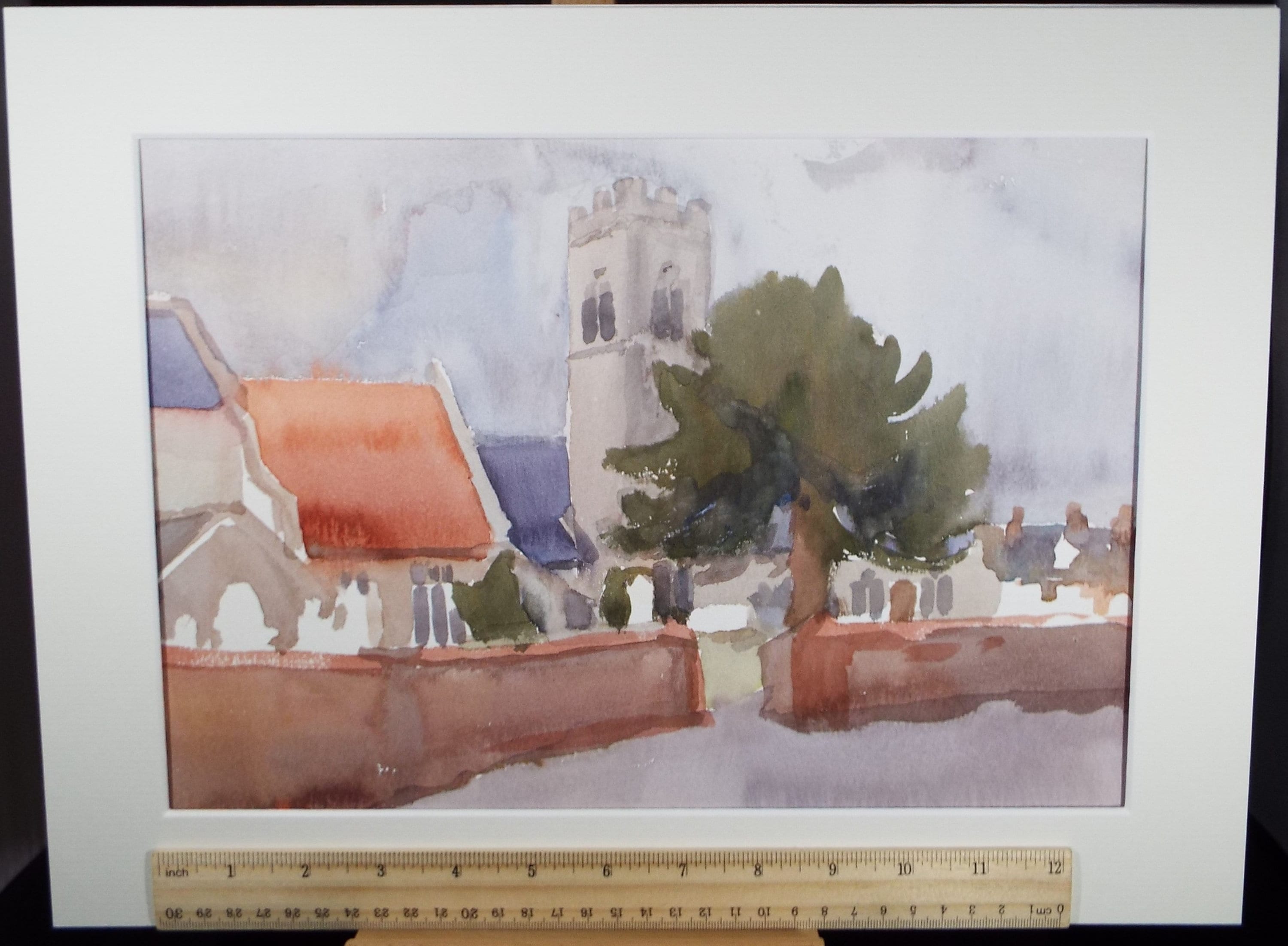 Original Watercolour, 'Village Church' , Muriel Hayden Inwood, circa 1970's