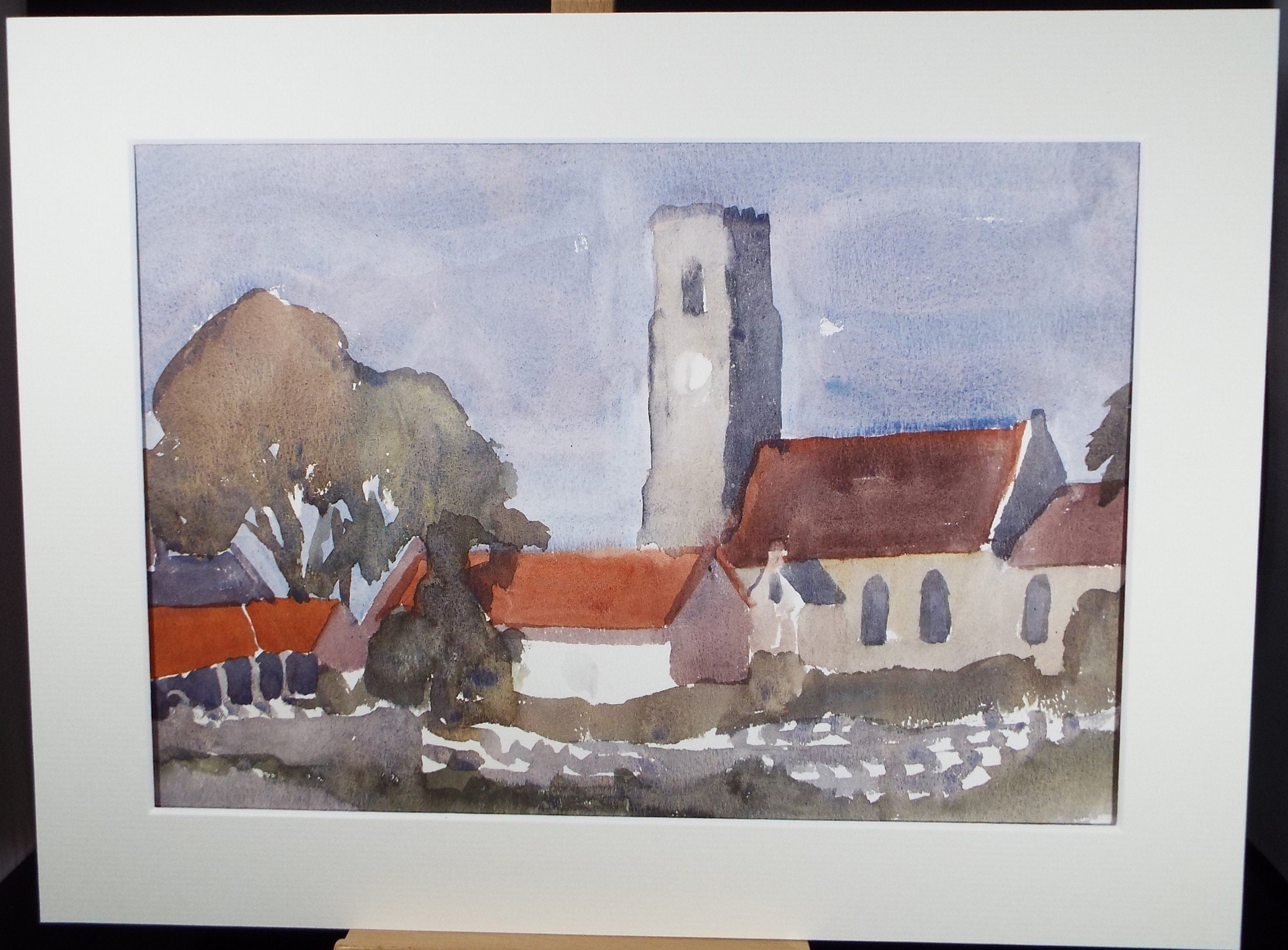 Original Watercolour, 'Village Church' , Muriel Hayden Inwood, circa 1970's